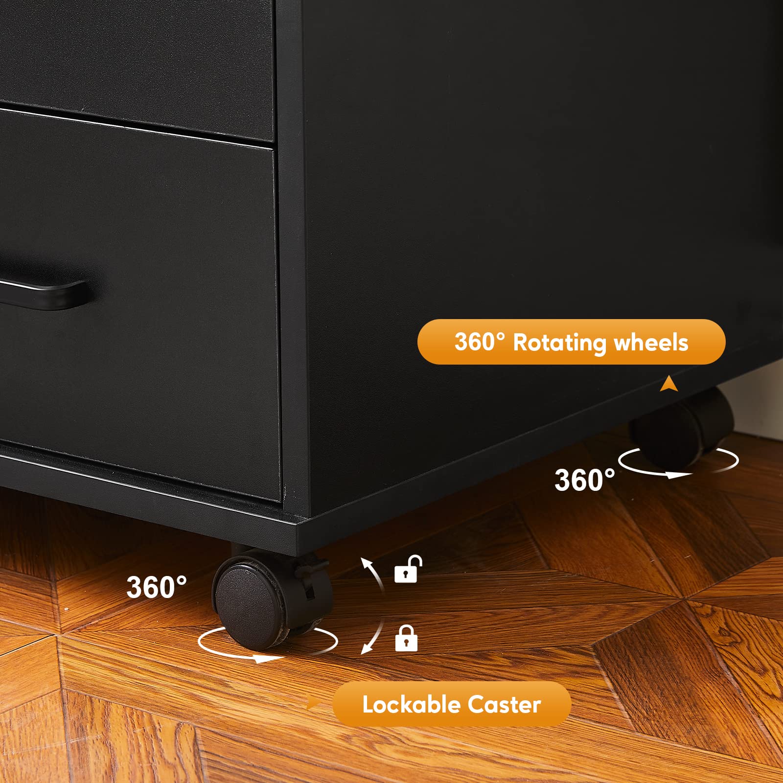 CLIPOP Mobile Office Cabinet with 3 Drawers (1 Lockable) - Under Desk Rolling File Storage Cabinet with Open Shelves & 5 Wheels - Printer Stand Organizer for Home Office (Black) - Perfect for Small Spaces, Document Storage & Workspace Organization