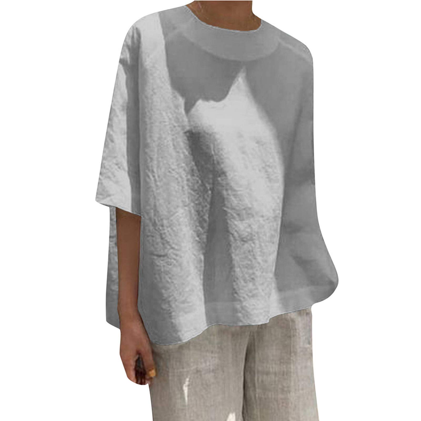 Stylish Casual Plus Size Patchwork Loose Linen Blouse for Women - Comfortable Solid Color Daily Wear Tops & Cute Workout Shirts - Perfect for Office, Weekend Outings and Yoga Sessions