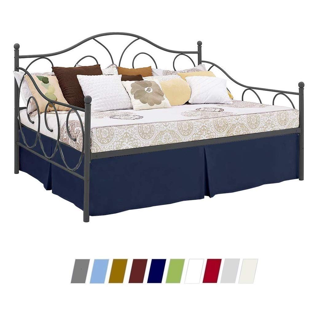 Premium Twin Size Daybed Skirt - Tailored Pleated Design with Split Corners, Brushed Microfiber Fabric, 3-Side Coverage (39