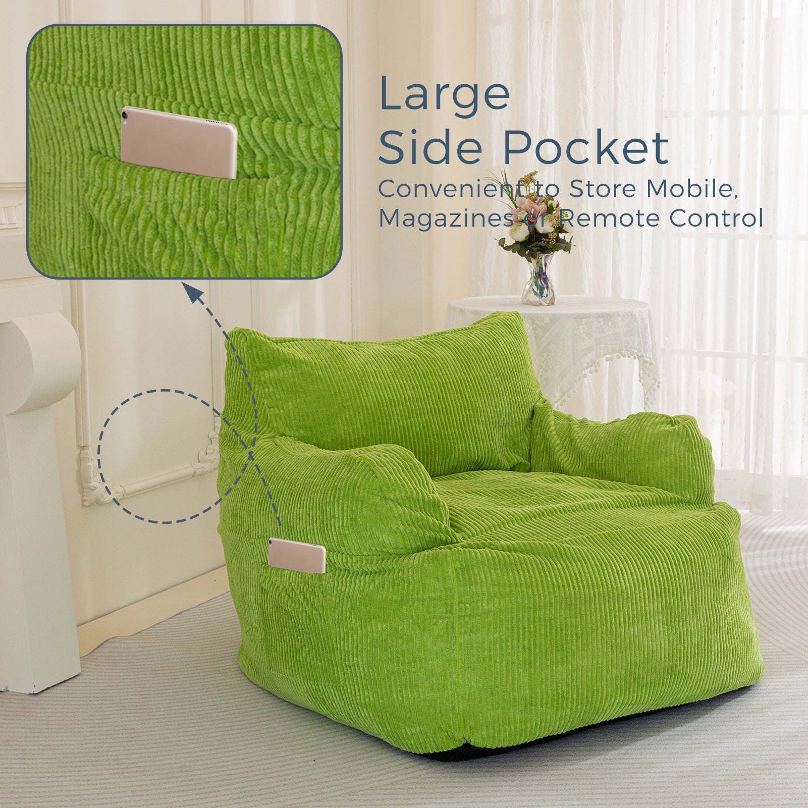 MAXYOYO Giant Bean Bag Chair - Oversized Stuffed Bean Bag Couch for Living Room, Bedroom & Game Room - Soft Green Comfortable Lounger for Adults & Teens - Perfect for Relaxing, Gaming & Movie Nights