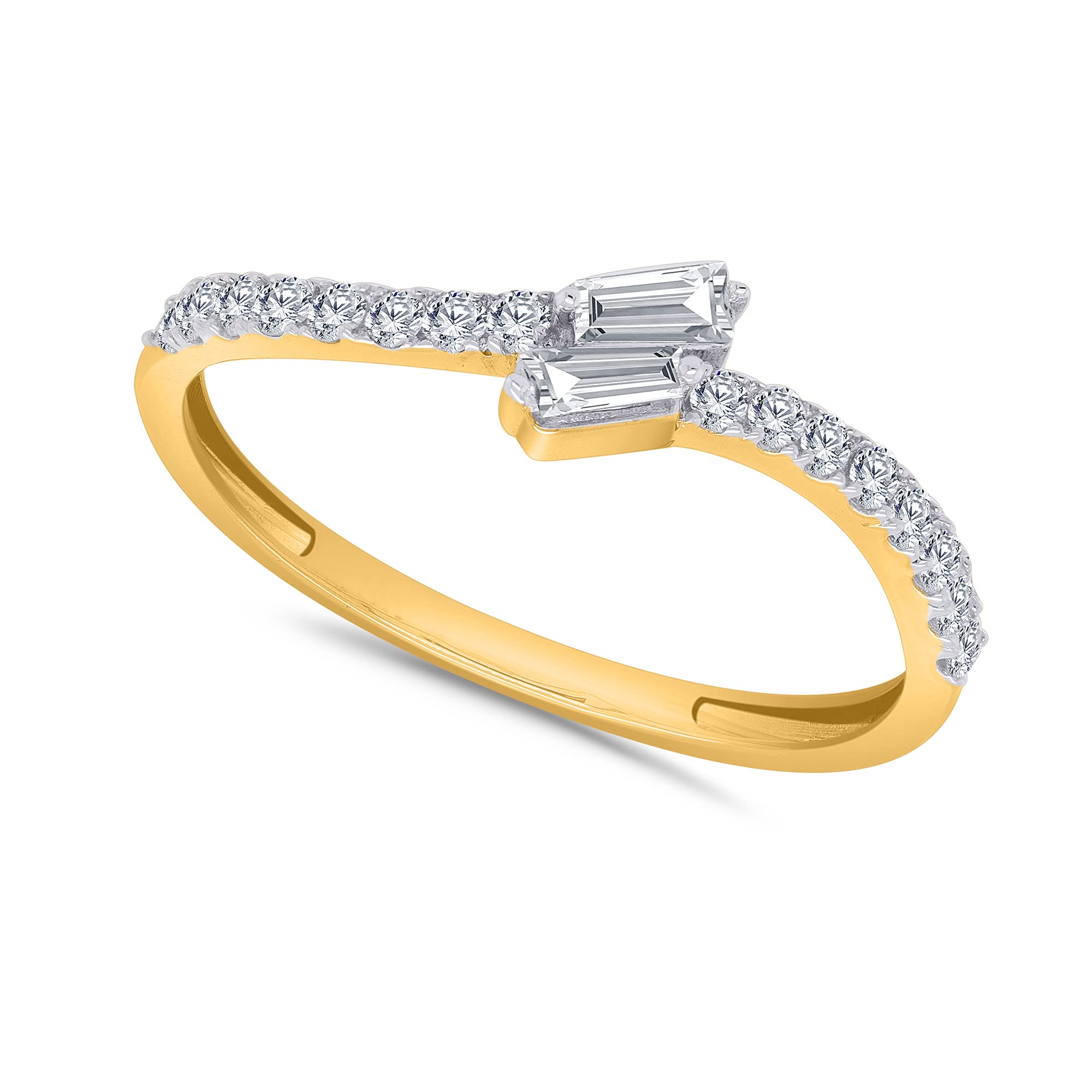 14K Gold Plated 925 Sterling Silver Two Stone Bypass Band Ring - 0.30 Ct Round & Baguette Diamond Ring for Women | Elegant Fine Jewelry Gift for Her (H-I Color, I2 Clarity) | Perfect for Anniversaries, Engagements & Special Occasions