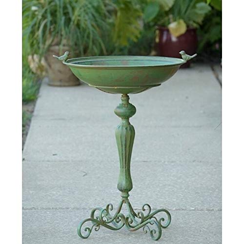 Green Iron Pedestal Bird Bath for Garden - Attract Birds with Durable Outdoor Decoration | Perfect for Backyard, Patio & Lawn Decor