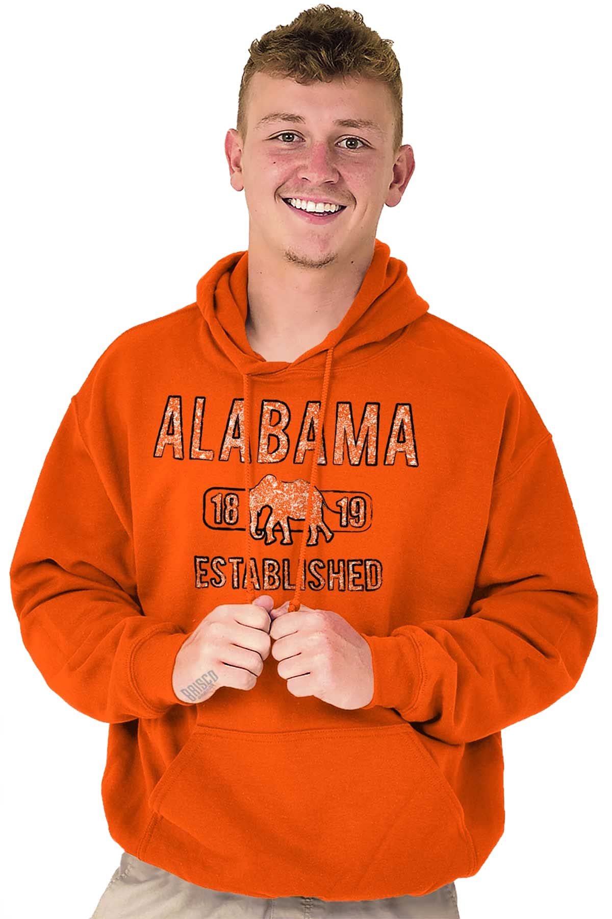Brisco Brands Alabama Elephant Stenciled Distressed Hoodie - Unisex Pullover Sweatshirt for Men & Women | Perfect for Game Day, Tailgating & College Fan Apparel