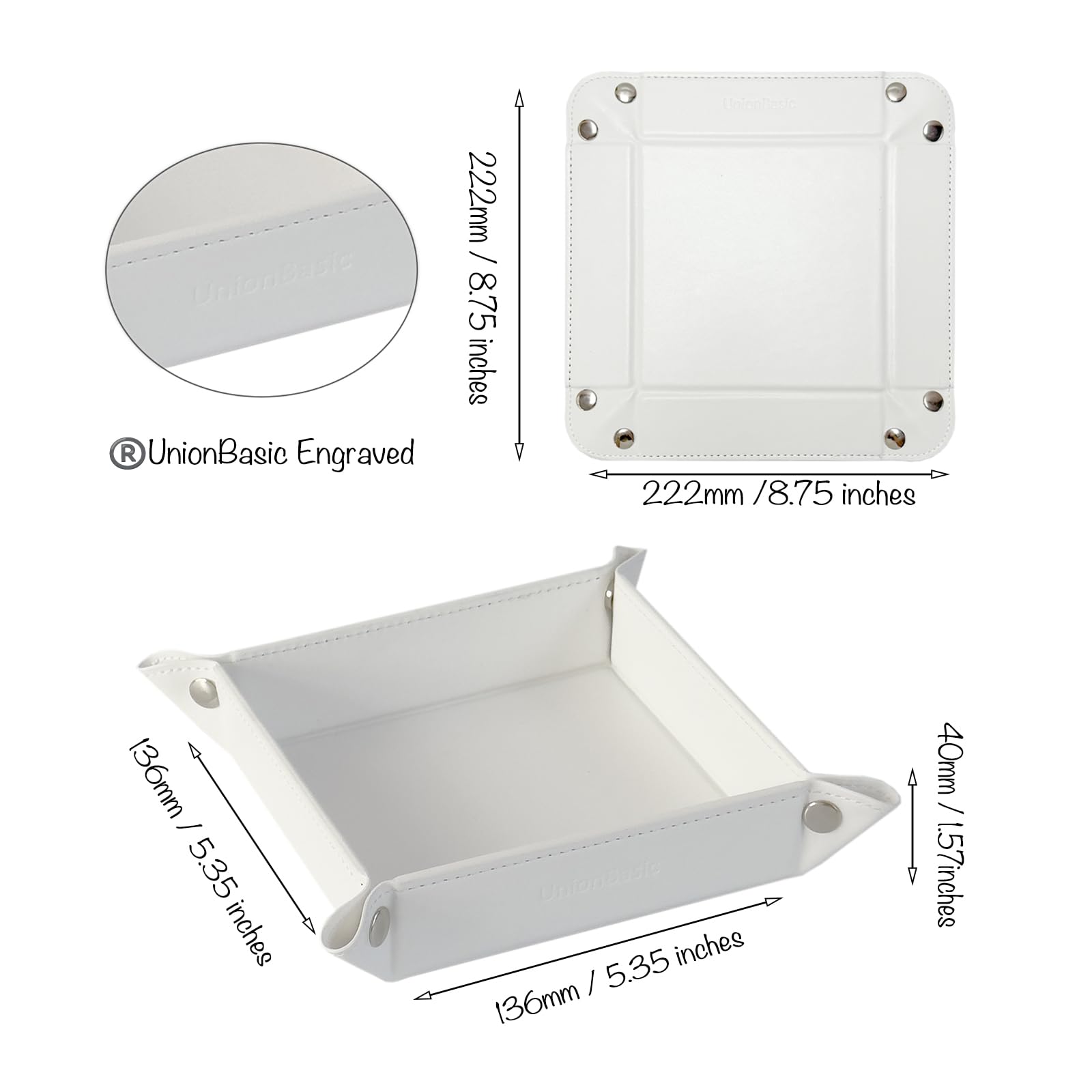 UnionBasic Small Valet Tray - Jewelry Organizer for Rings, Watches & Earrings | Entryway Catchall for Coins, Keys & Change | Nightstand Bedside Organizer | Electronic Gadgets Tray - White | Perfect for Home Décor & Gift Giving