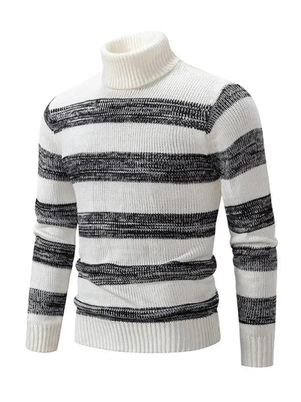 Stylish Striped Patchwork Turtleneck Sweater for Men | Warm Winter Knit Pullover | Perfect for Casual Outfits, Office Wear & Holiday Gatherings