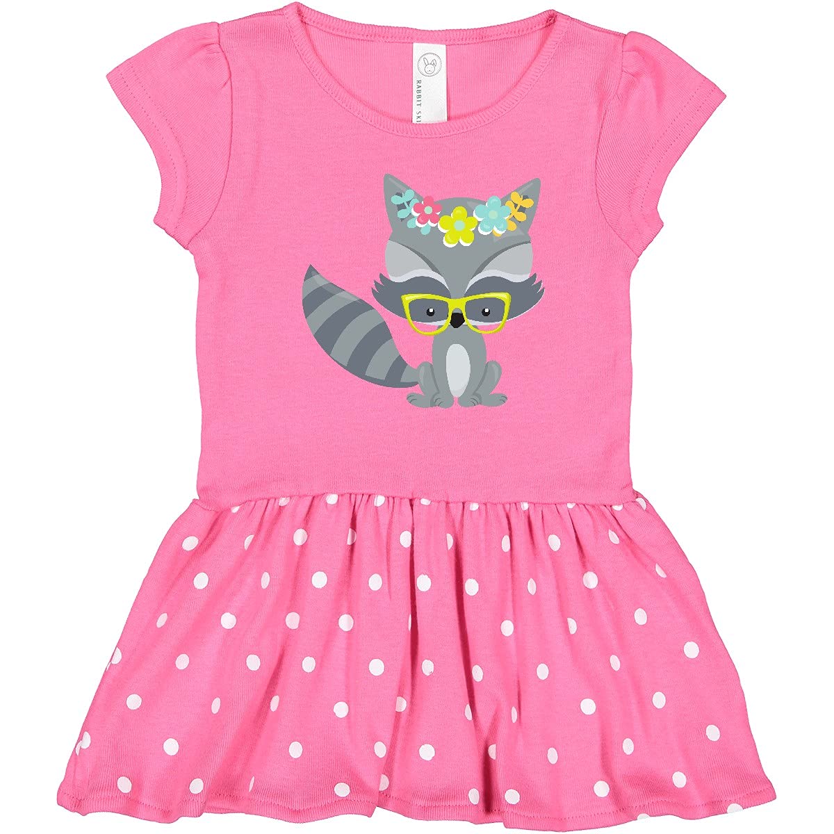 Inktastic Hipster Raccoon with Glasses & Flowers Print Toddler Dress - Cute Animal Outfit for Girls, Birthday Party, Photo Shoot & Casual Wear