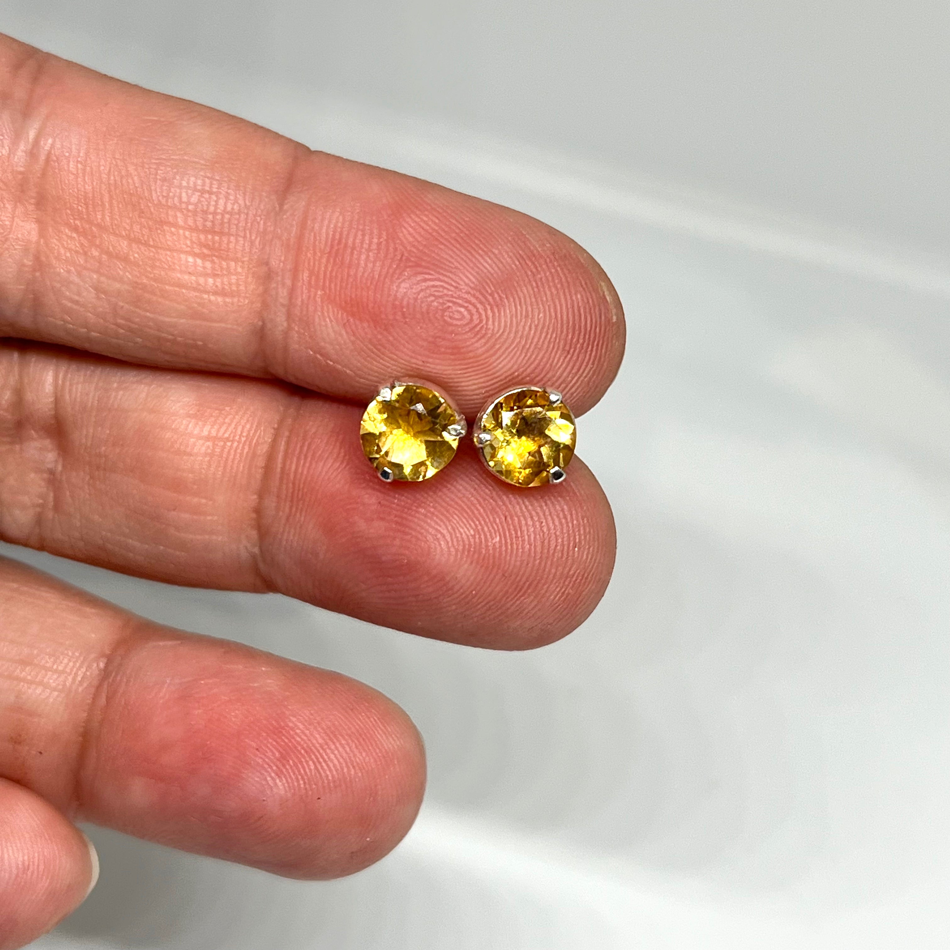 7mm Round Faceted Gemstone Stud Earrings - 3 Prong Set for Women (PSE006) | Perfect for Everyday Wear, Parties & Gifts