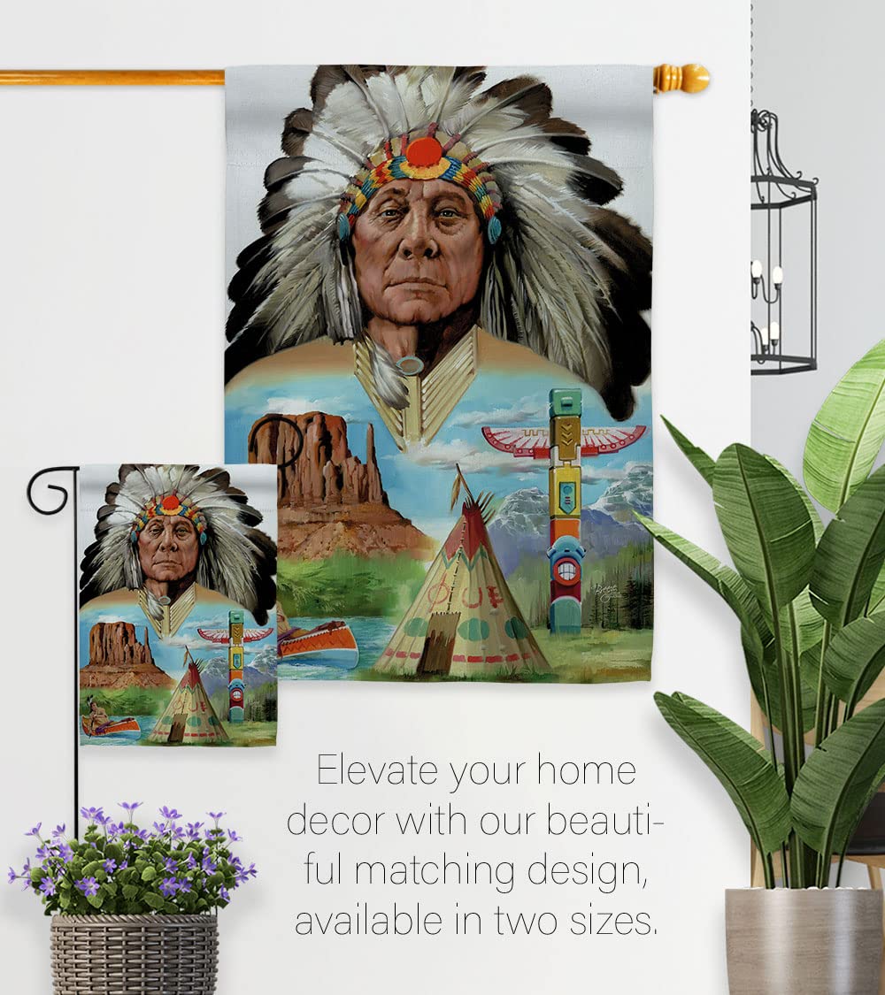 Native American Patriotic House Flag Set 28x40 with Pole - Outdoor Decor