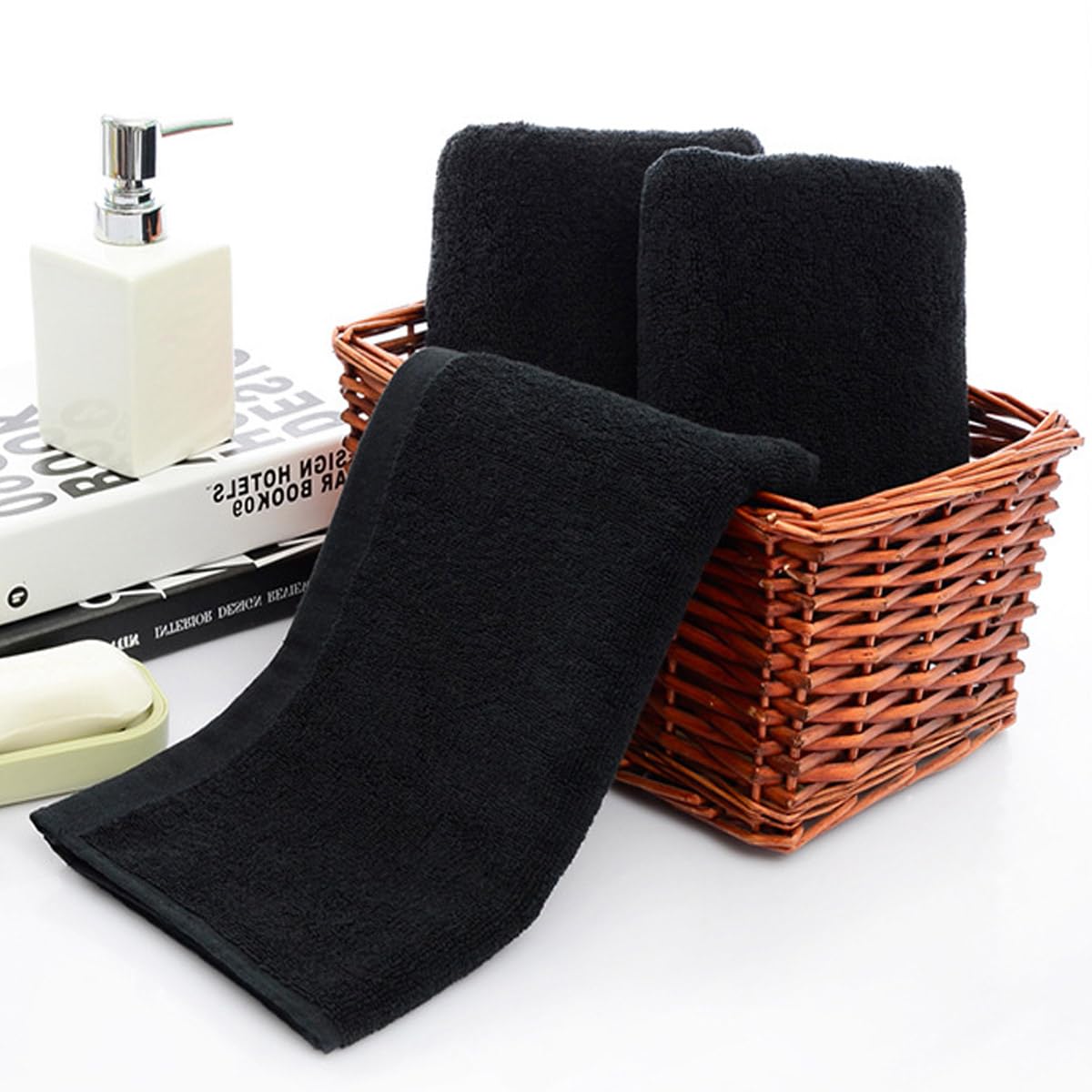 Premium Black Hand Towels 100% Cotton - 700 GSM Soft Bath Towels 14x29 Inches (2-Pack) - Luxury Kitchen & Bathroom Towels for Spa, Gym, Hotel, and Home Use