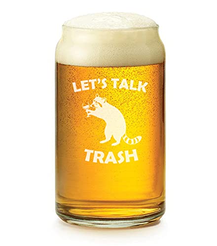 16 oz Beer Can Glass with Funny 'Let's Talk Trash' Raccoon Design - Perfect for Parties, Gifts & Home Bar Decor