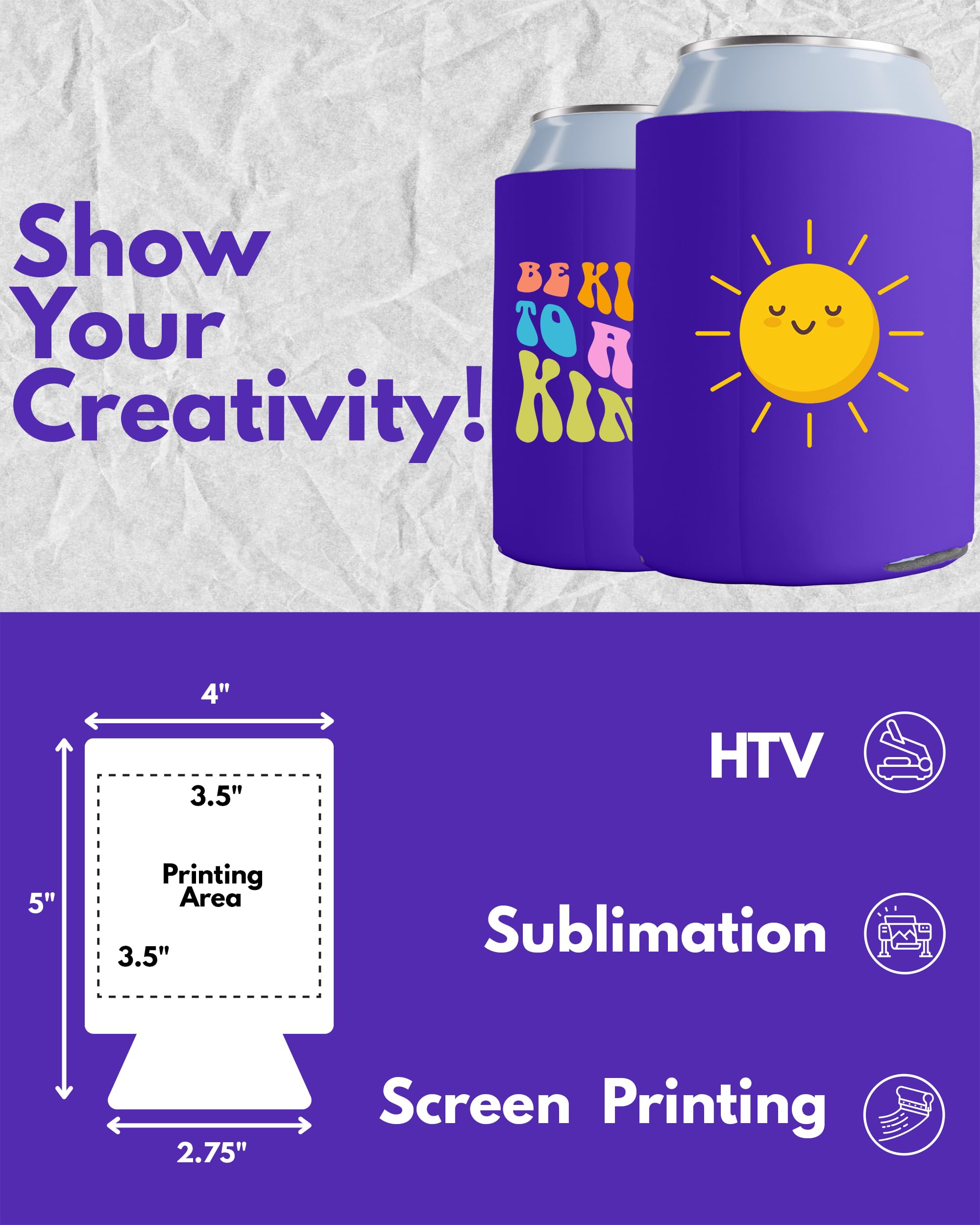 200 Pack Purple Blank Sublimation Can Cooler Sleeves - Insulated Foam Beer & Soda Holder for 12oz & 16oz Cans - Customizable Bulk PartyPrints Drink Sleeves - Perfect for BBQs, Tailgates & Outdoor Events