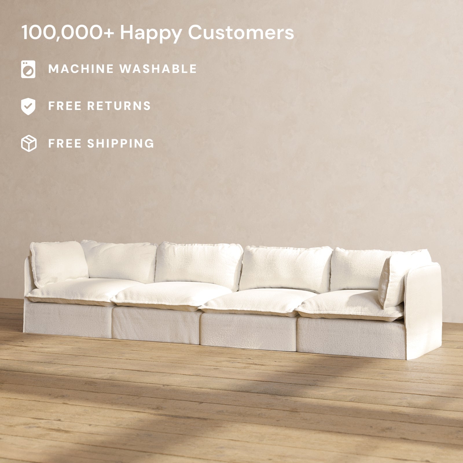 Premium Modular Performance 4-Seater Sofa in Soft Mousse Fabric - Comfortable Blend for Living Room, Family Room & Lounge Areas