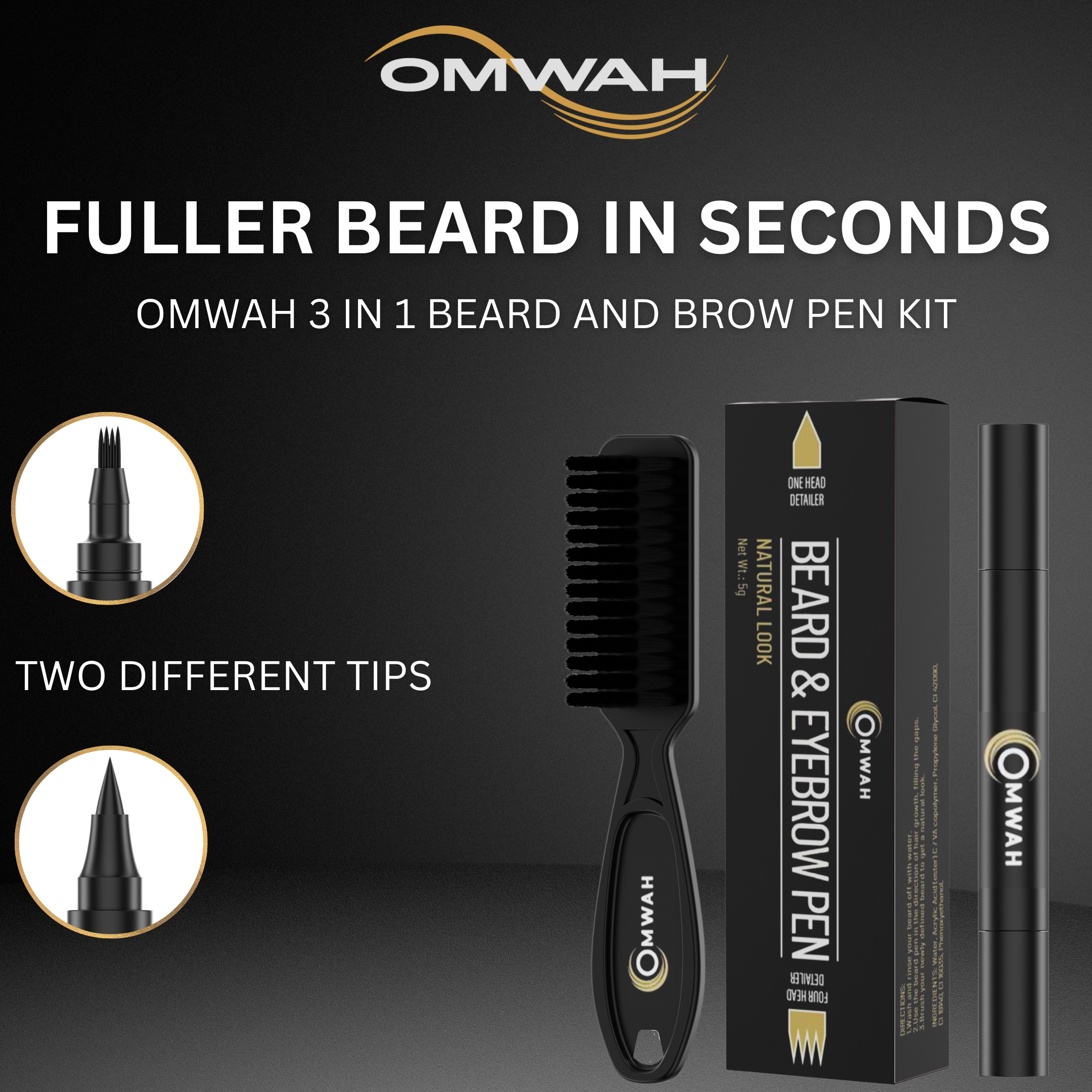 Beard and Brow Pen - Waterproof Eyebrow & Beard Filling Pen for Men & Women - Natural Look for Daily Grooming, Makeup & Styling