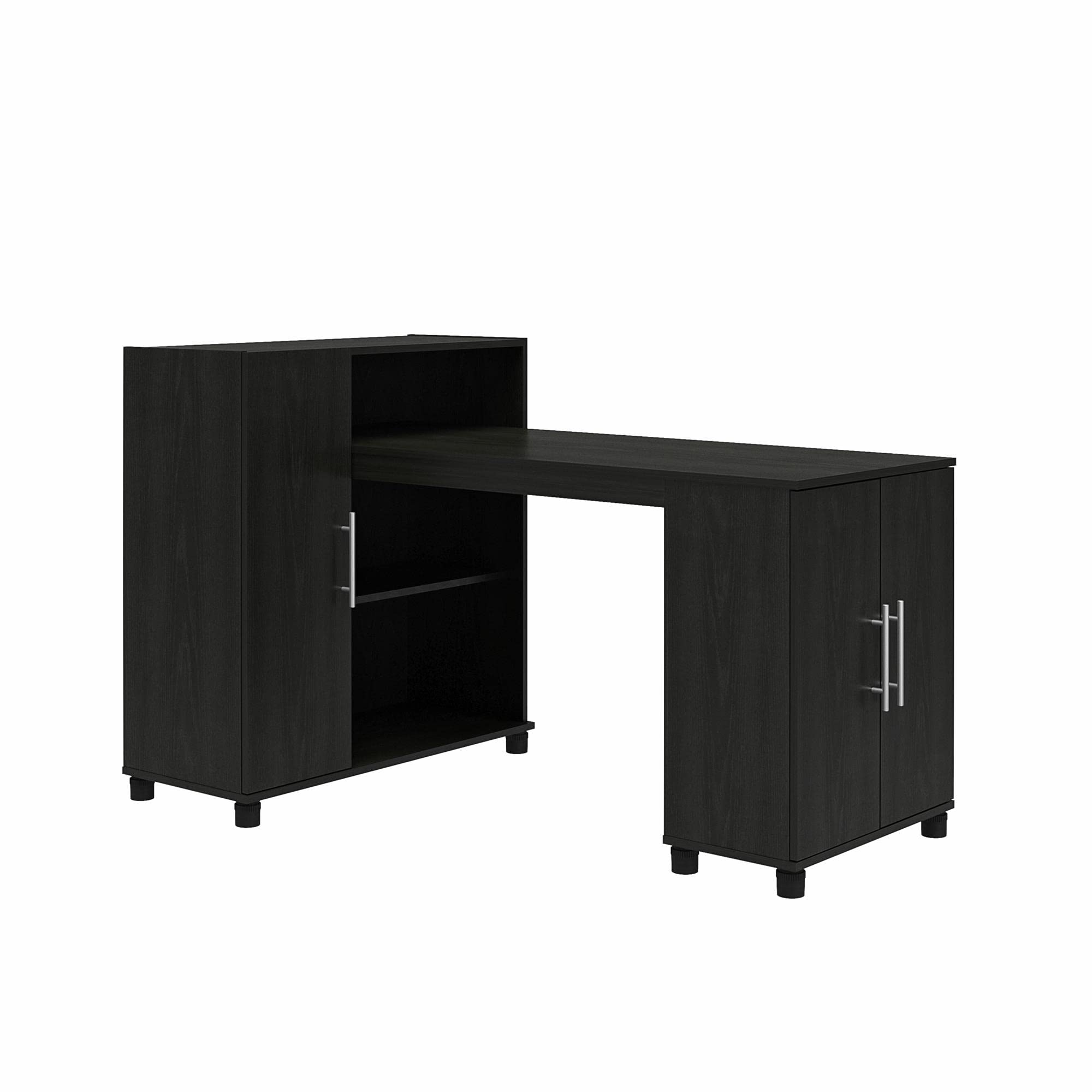 Systembuild Evolution Camberly Hobby and Craft Desk with Storage Cabinet - Black Oak Finish, Multi-Purpose Workstation for DIY Projects, Art & Crafting, Home Office & Study