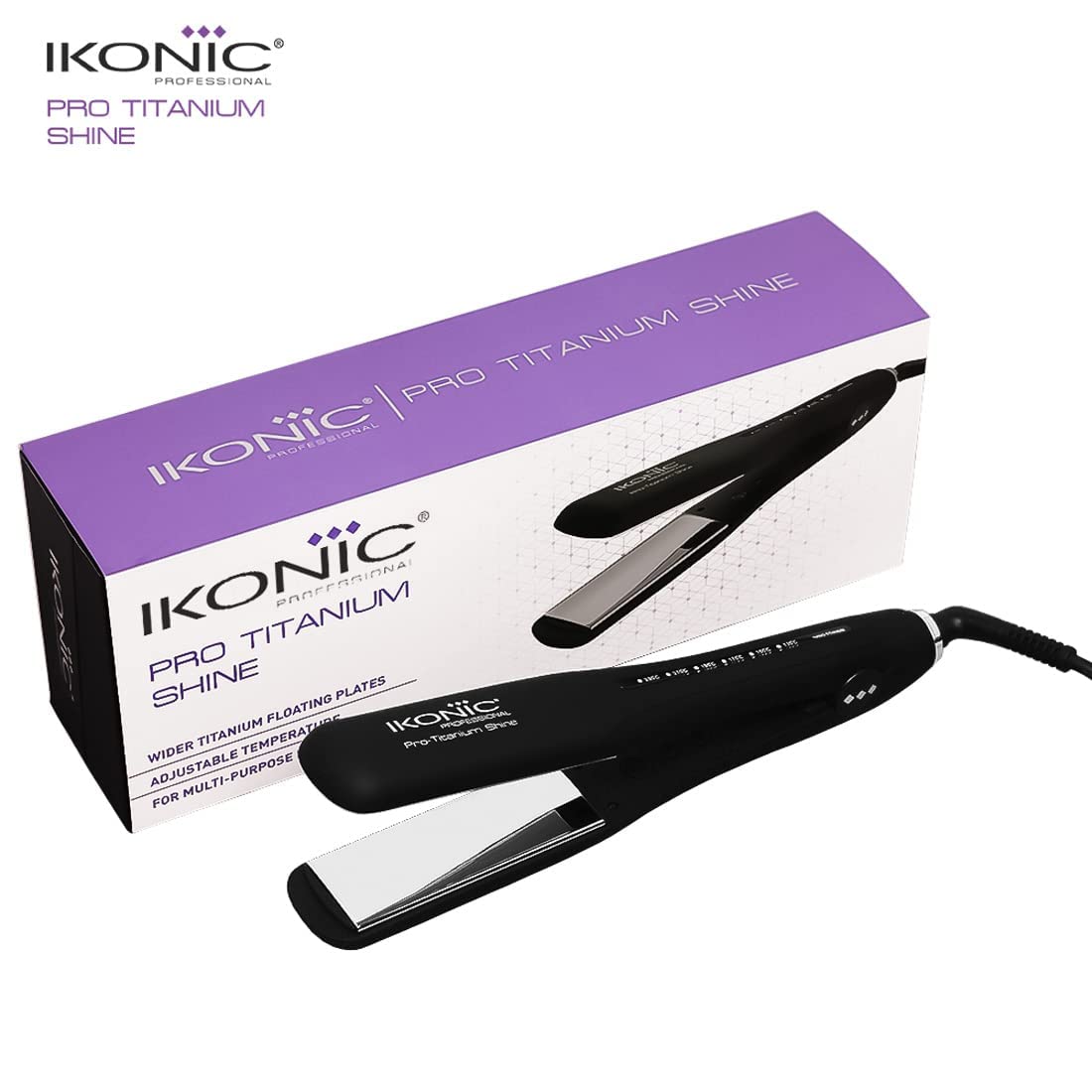 IKONIC PRO Titanium Shine Black Hair Straightener - Professional Flat Iron for Smooth, Silky Hair at Home or Salon | Perfect for Styling, Straightening & Frizz Control