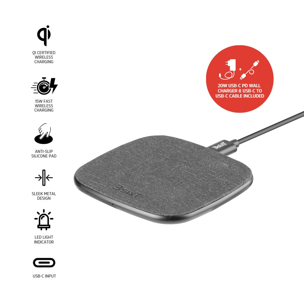 3sixT 15W Fast Wireless Charger Stand - Single Qi-Certified Charging Pad for iPhone, Samsung Galaxy, AirPods (Black) | Perfect for Bedside, Office Desk & Nightstand Charging