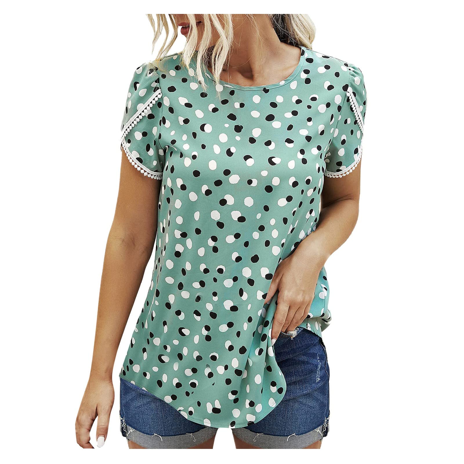 Women's Puff Sleeve V-Neck T-Shirt - Summer Casual Short Sleeve Blouse with Floral Print & Solid Colors | Perfect for Beach Outings, Date Nights & Everyday Wear