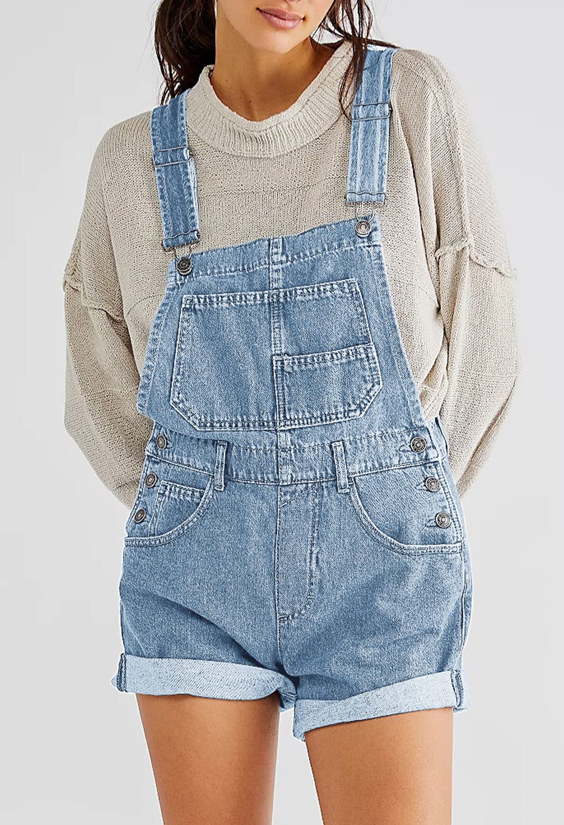Sovoyontee Women's Denim Shortalls - Adjustable Straps Bib Overalls Romper Jumpsuit for Summer | Casual Outfit, Beach Wear, Outdoor Activities