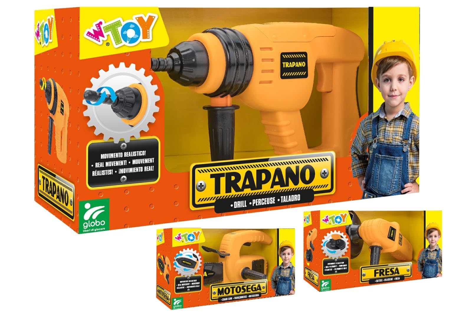 W TOY MOTOSEGA/TRAPANO/FRESA 40749 - Kids Pretend Play Toy Chainsaw & Drill Set for Boys & Girls - Perfect for Construction Role Play, Birthday Gifts & STEM Learning