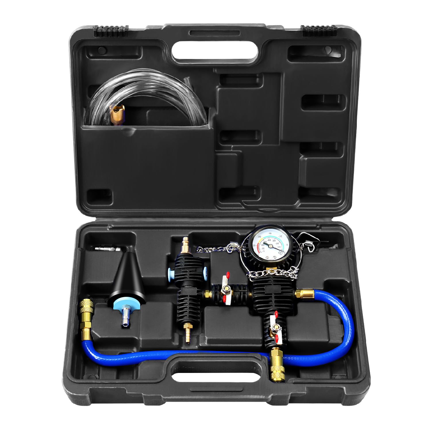 JIFETOR Universal Automotive Cooling System Vacuum Purge Kit - Radiator Coolant Refill Tool with Adapters, Case & Hose for Car, Van, SUV, Truck - Perfect for Antifreeze Change & Cooling System Maintenance