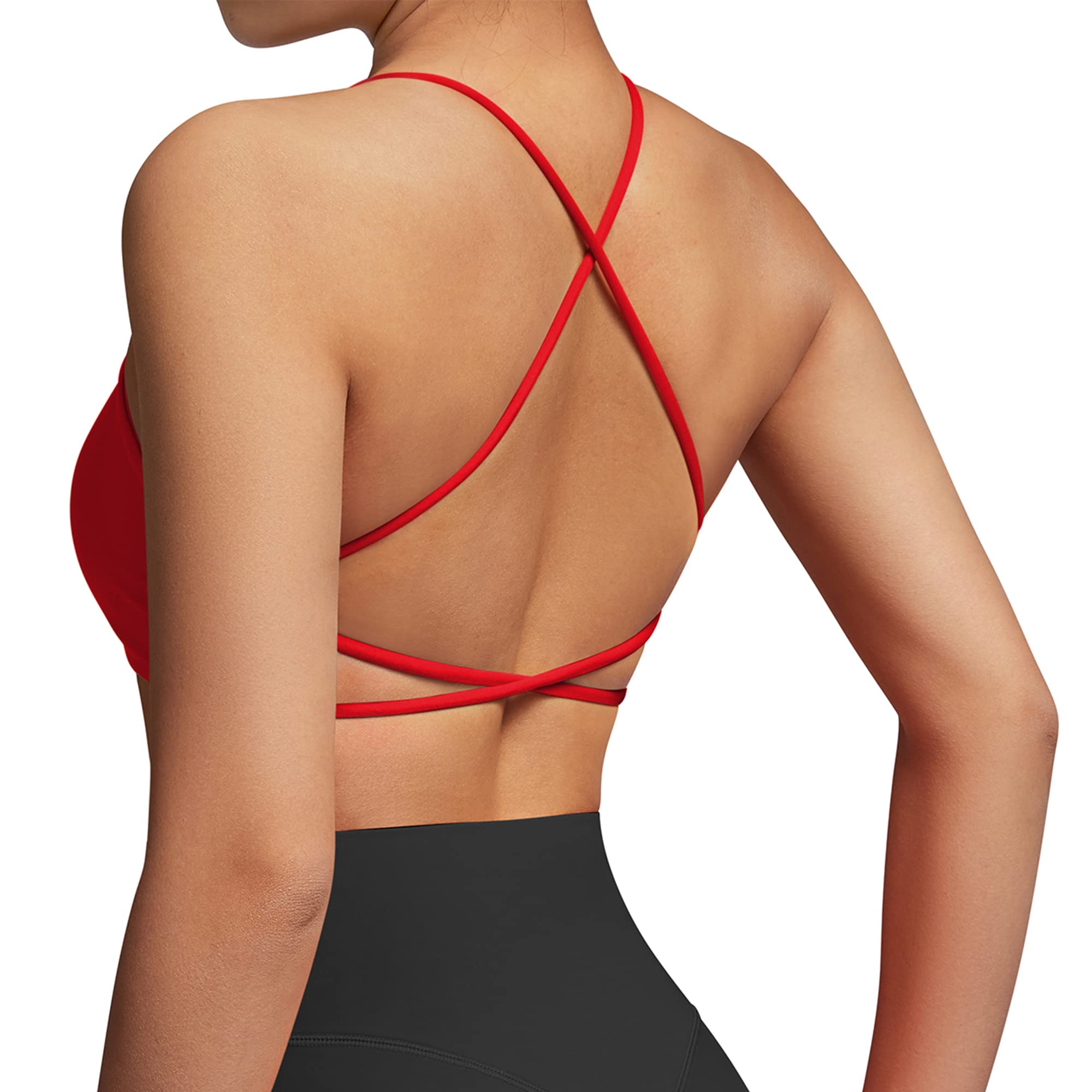 MOOSLOVER Women's Crisscross Back Sports Bra - Medium Support Padded Yoga Bra with Strappy Backless Design for Workout & Gym | Perfect for Yoga, Running, Fitness and Daily Wear