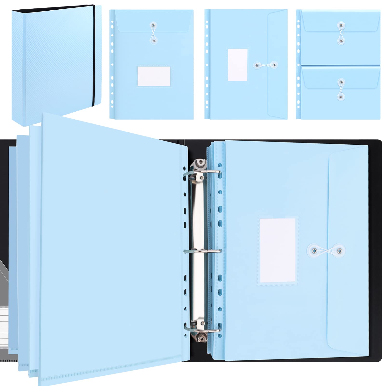Uquelic Large Folio Document Organizer - 8 Expandable A4 & 4 A5 Plastic Envelopes for Files, Photos, Letters | Includes Labels | Blue | Perfect for Office, Home & Travel Organization