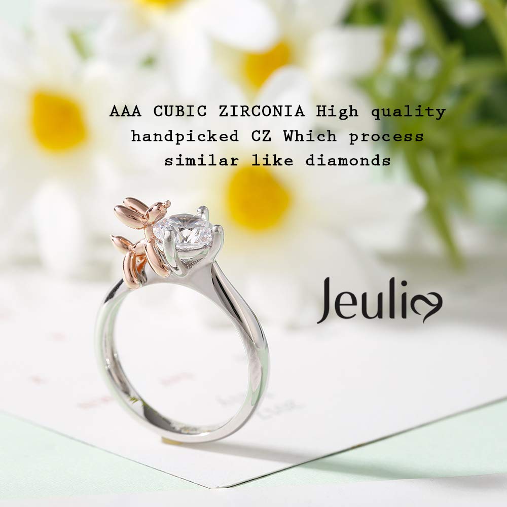 Jeulia Sterling Silver Round Cut Balloon Dog Ring Set - Promise, Engagement & Wedding Band for Women with Gift Box | Anniversary Gift, Fashion Jewelry for Her