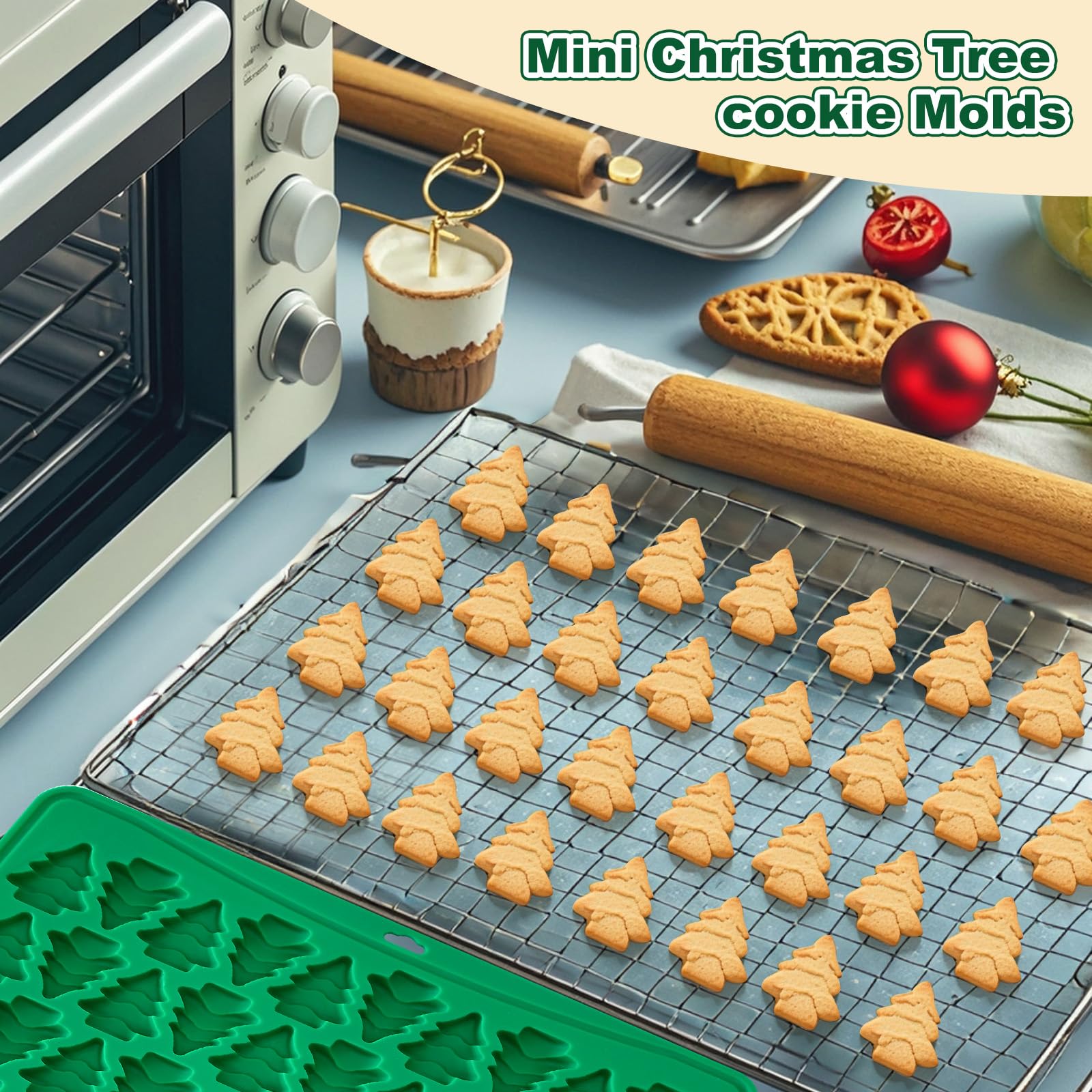 3D Mini Christmas Tree Silicone Candy Molds - 100 Cavity Non-Stick Baking Tray for Chocolate, Caramels, Cookies & Hard Candy | Perfect for Holiday Treats, DIY Gummies & Christmas Party Desserts
