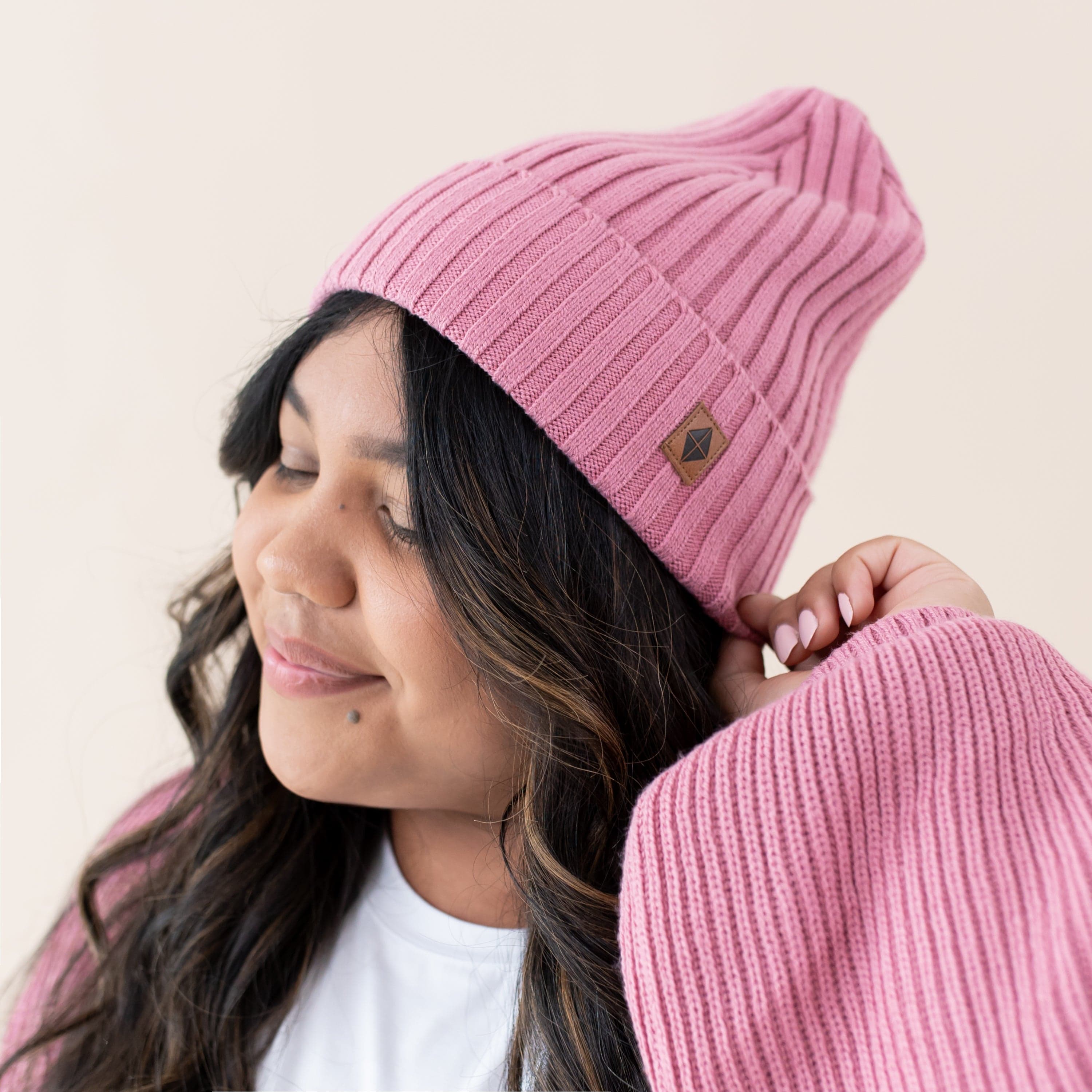 Chunky Knit Adult Ribbed Beanie - Soft Winter Hat for Women & Men in Apple Blossom Color | Warm & Stylish Cold Weather Accessory for Outdoor Activities, Skiing & Snowboarding