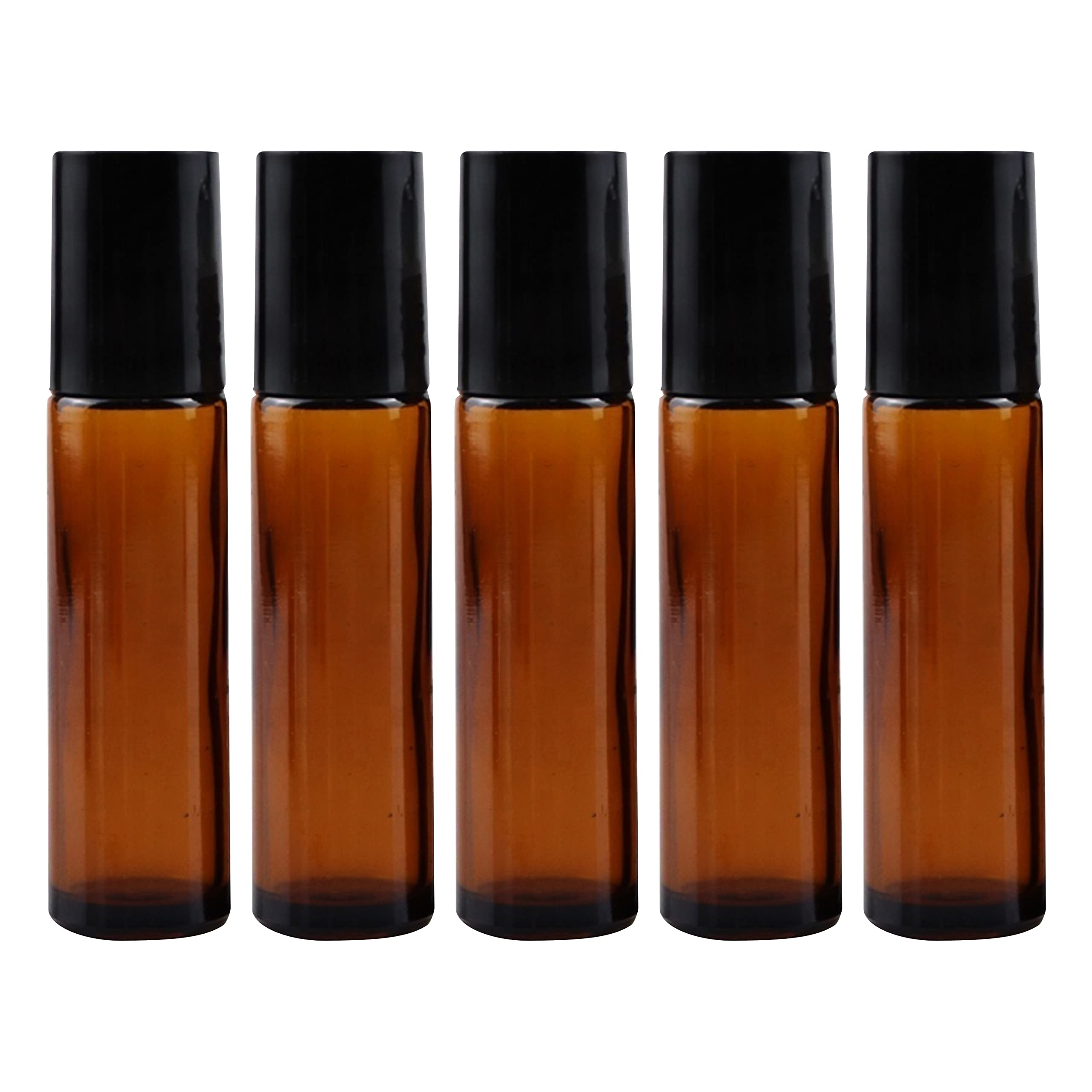 Zenvista 10ml Empty Refillable Glass Roll On Bottles with Steel Roller Ball & Black Cap - Essential Oils, Perfume, Aromatherapy - Perfect for DIY Blends, Travel & Gift Sets (Pack of 5)