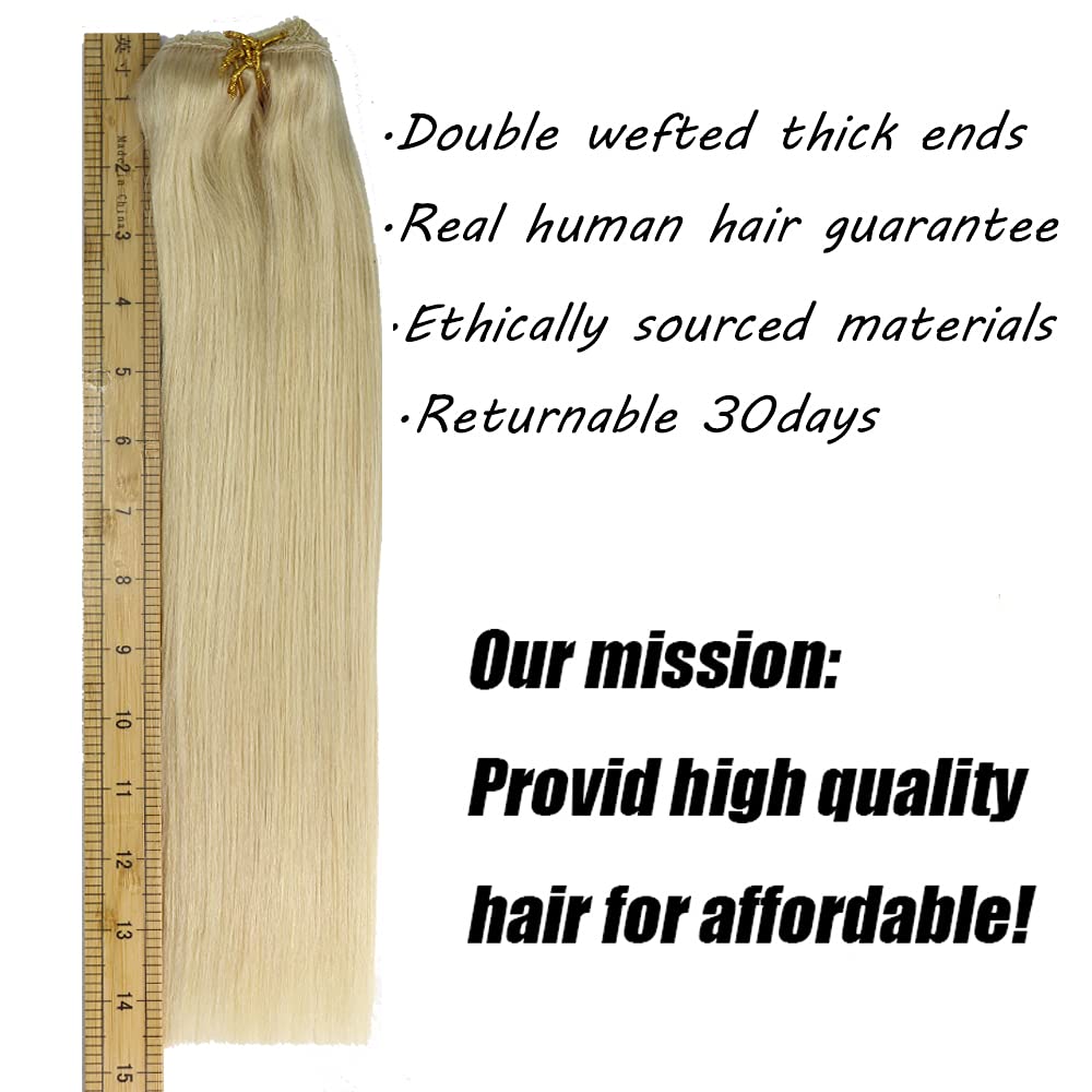14inch Real Human Hair Clip In Extensions - Bleach Blonde #613 Remy Hair 100g | Silky Soft Straight Double Wefted with Thick Ends & Lace Back | Perfect for Parties, Weddings & Daily Styling