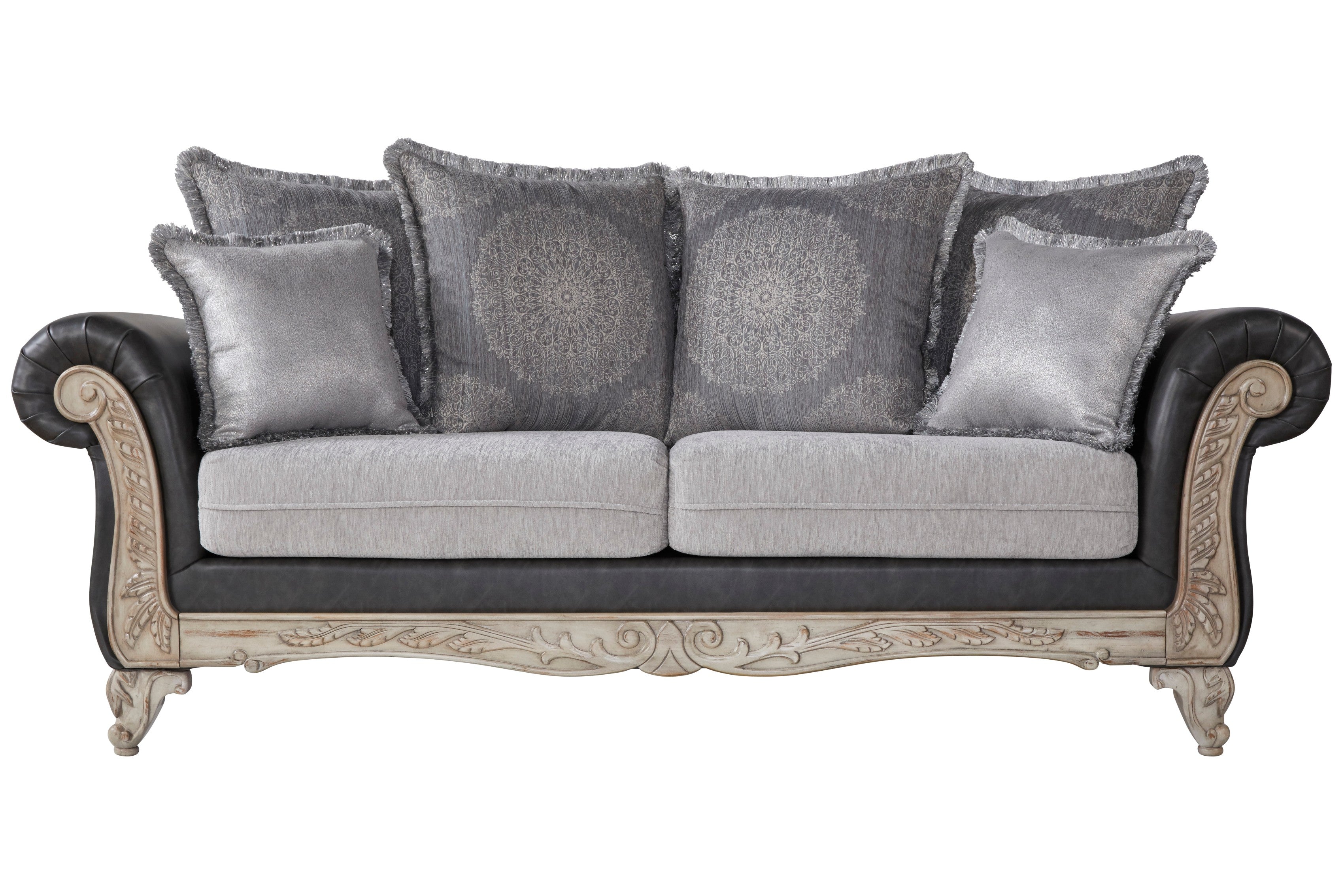 San Marino 2-Tone Fabric and Wooden Frame Sofa Set - Modern Gray Living Room Furniture for Comfortable Lounge & Family Gatherings