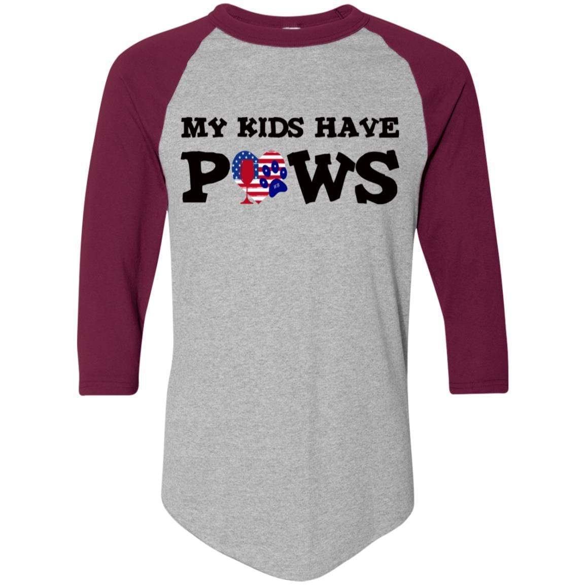My Kids Have Paws Colorblock Raglan Jersey - Funny Dog Lover T-Shirt for Women | WineyBitches.Co | Perfect for Pet Owners, Dog Moms & Animal Lovers