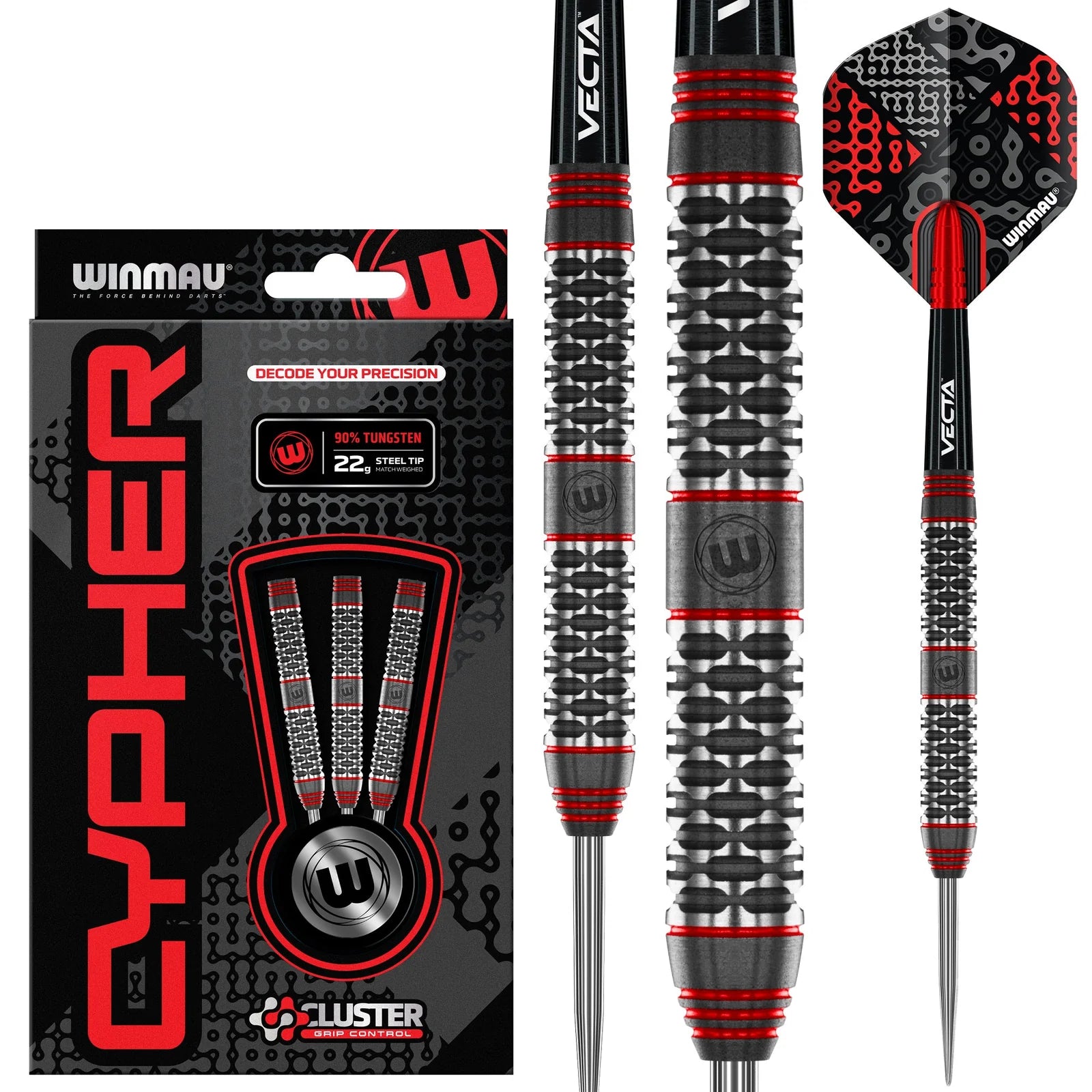 WINMAU Cypher Darts - 90% Tungsten Steel Tip Darts 26g for Professional Players - Perfect for Dartboard Games, Bars, and Home Entertainment