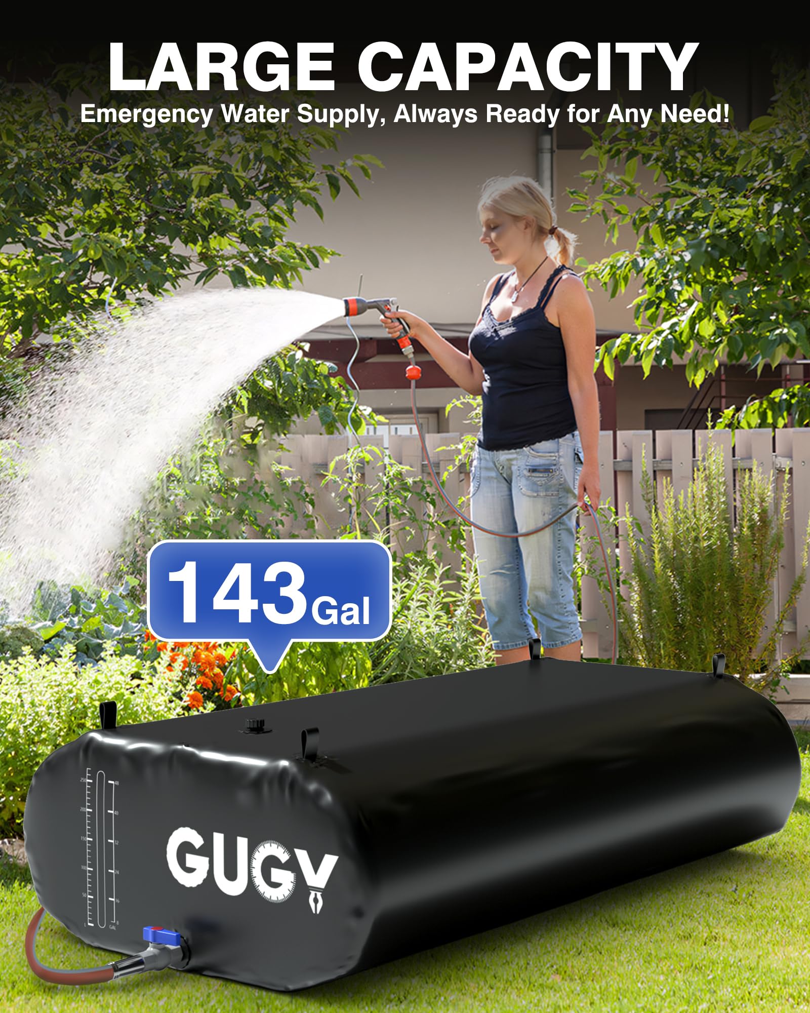 143 Gallon Portable Water Storage Bladder for Truck Bed & RV Camping - Large Emergency Water Tank with Spigot & Overflow Kit (540L, Black) | Perfect for Outdoor Adventures, Disaster Preparedness & Off-Grid Living