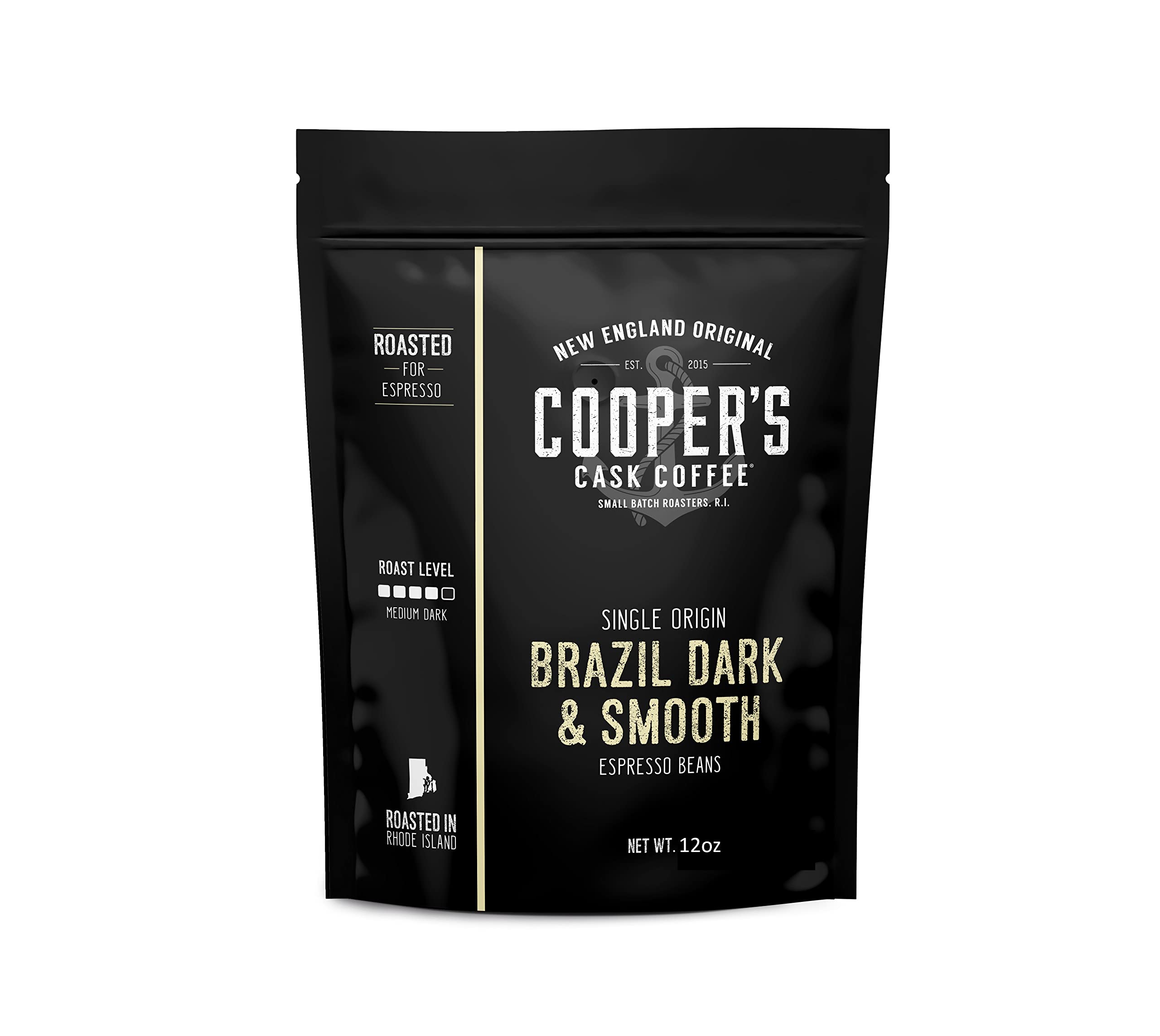Premium Brazilian Espresso Ground Coffee Beans - Strong, Smooth & Creamy Medium Dark Roast Single Origin Coffee, 12 oz Bag by Cooper's Cask Coffee | Perfect for Home Brewing, Office Use & Gifts