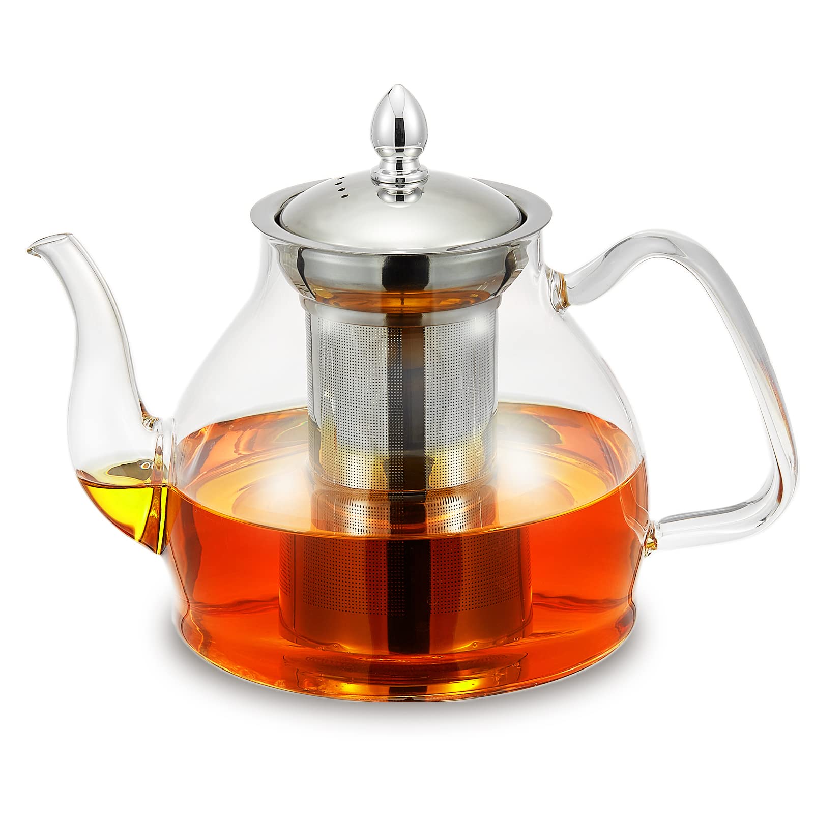 Premium 40oz Glass Teapot with Removable Stainless Steel Infuser - Perfect for Blooming Tea, Loose Leaf Tea & Herbal Brews - Stovetop & Microwave Safe Gooseneck Kettle - Elegant Gift Box Included - Ideal for Home, Office & Tea Ceremonies