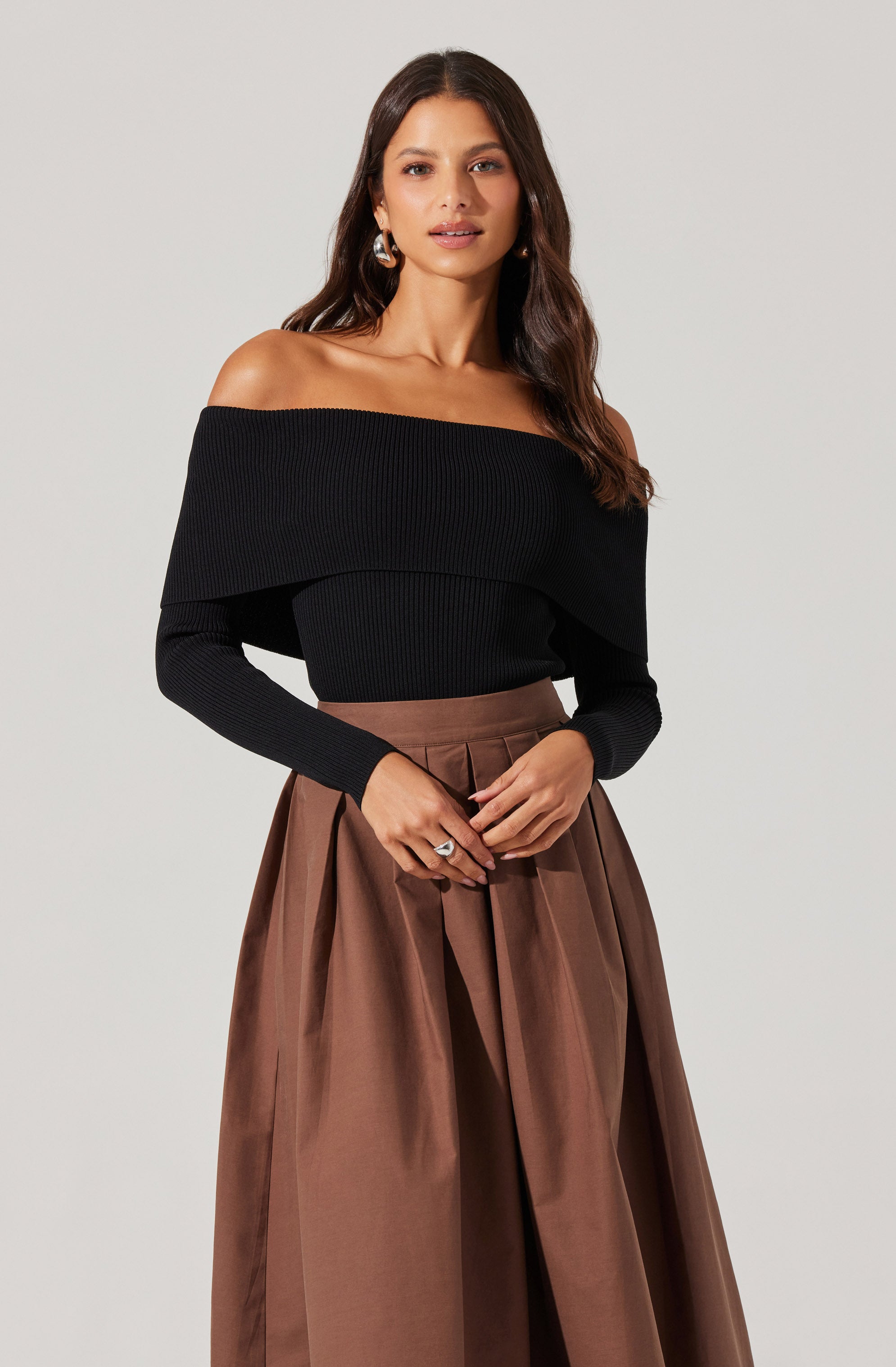 Stylish Foldover Ribbed Off Shoulder Sweater for Women | Trendy Knit Pullover | Perfect for Casual Outfits, Date Nights & Fall Layering