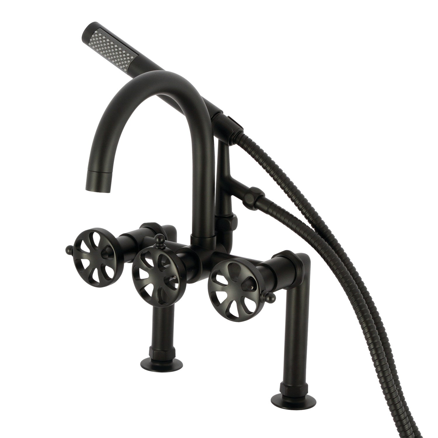 Belknap AE8100RX Matte Black 3-Handle 2-Hole Deck Mount Clawfoot Bathtub Faucet with Hand Shower - Vintage Style for Bathroom Renovation & Luxury Spa Experience