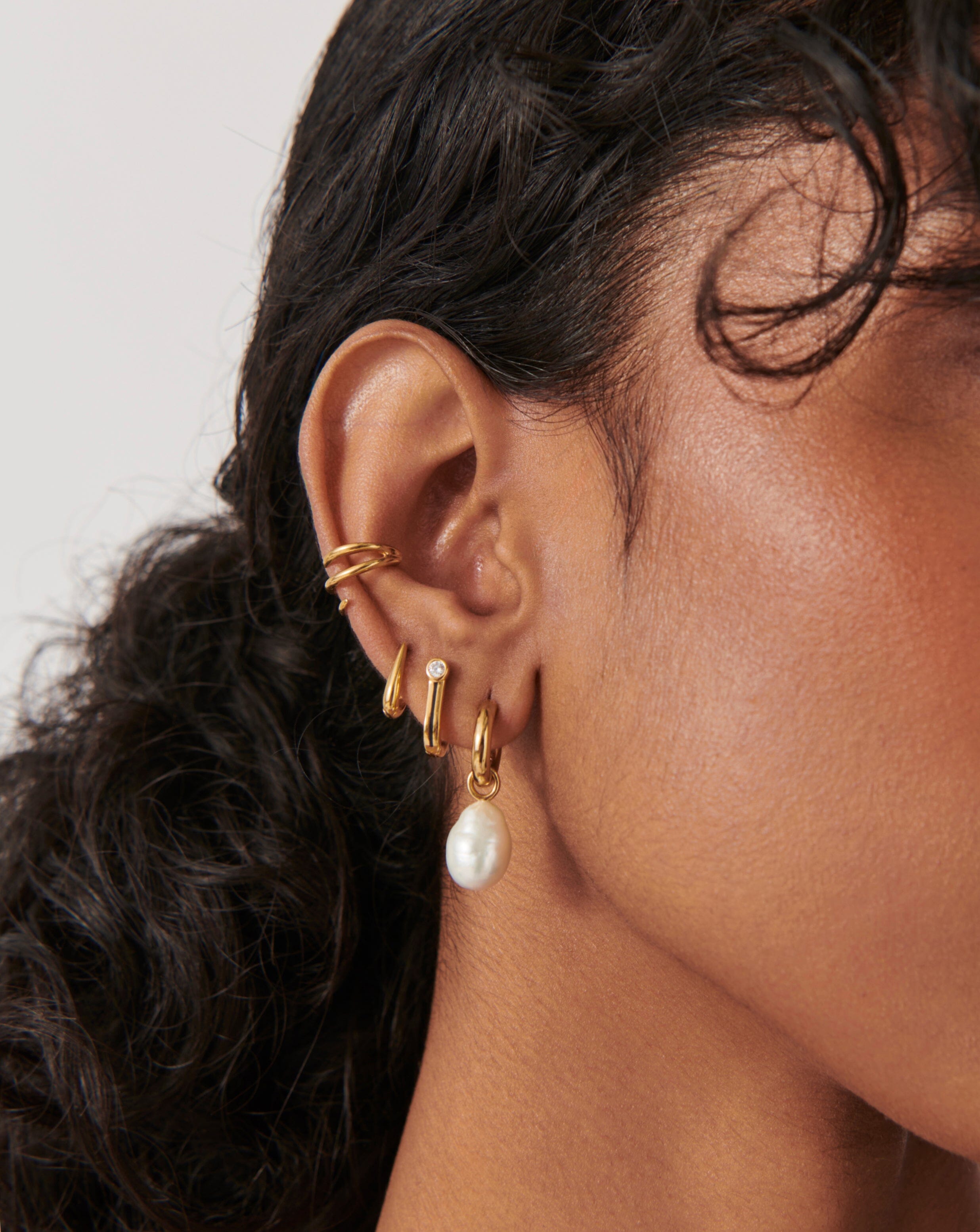 Baroque Pearl Drop Tunnel Mini Hoop Earrings - 18k Gold Vermeil & Freshwater Pearl Jewelry for Women | Elegant Dangle Earrings for Party, Wedding & Everyday Wear