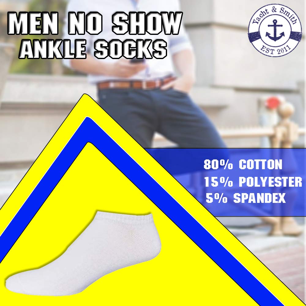 Yacht & Smith Men's No Show Ankle Socks - 12 Pairs Bulk Pack, Breathable Cotton Athletic Socks for Running & Sports (Size 10-13) - Perfect for Gym, Workout & Everyday Wear