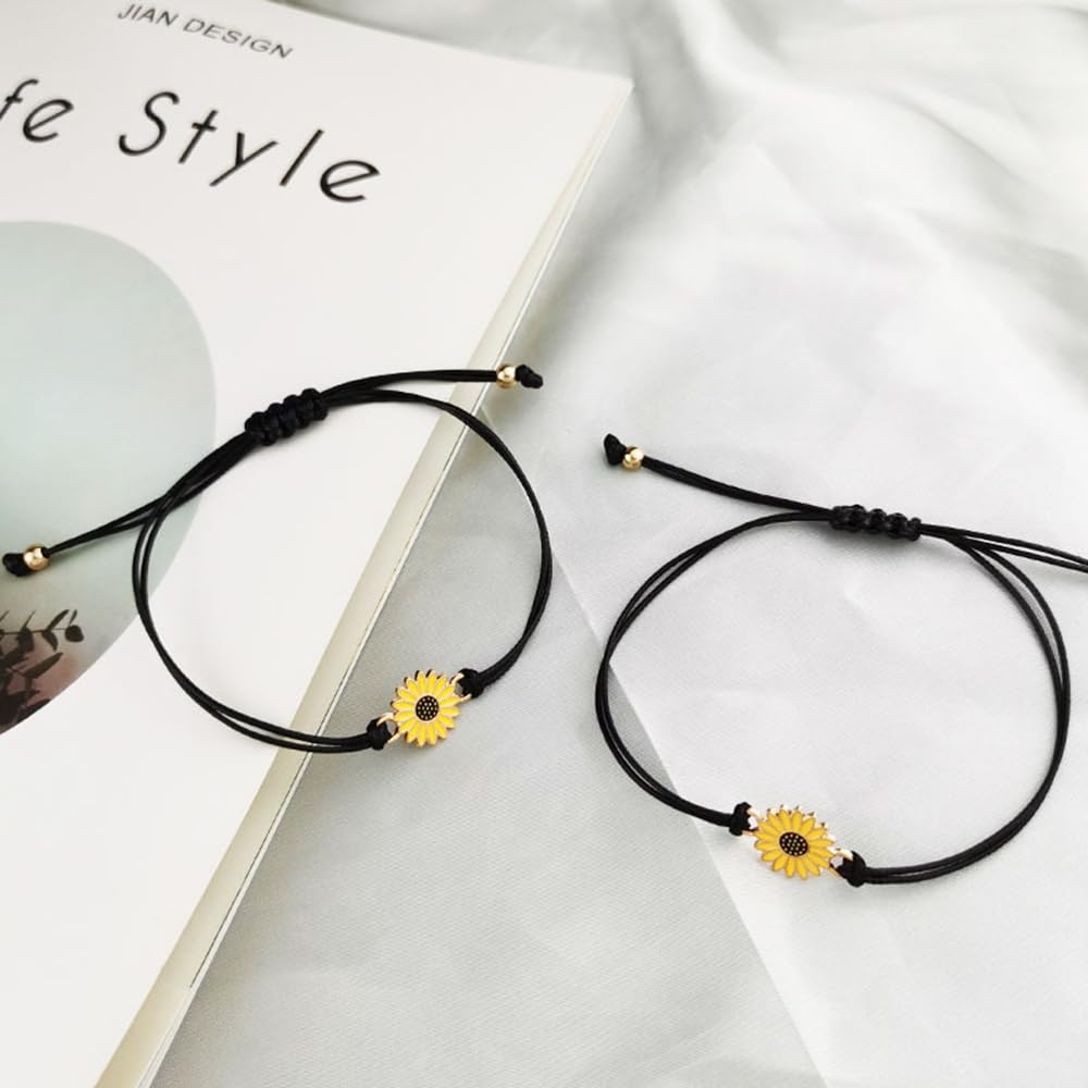 10 Pack Handmade Sunflower Friendship Bracelets - Adjustable Promise & Wish Bracelets for Women, Girls, Couples & Best Friends | Perfect for Gifts, Parties, Matching Outfits & Special Occasions