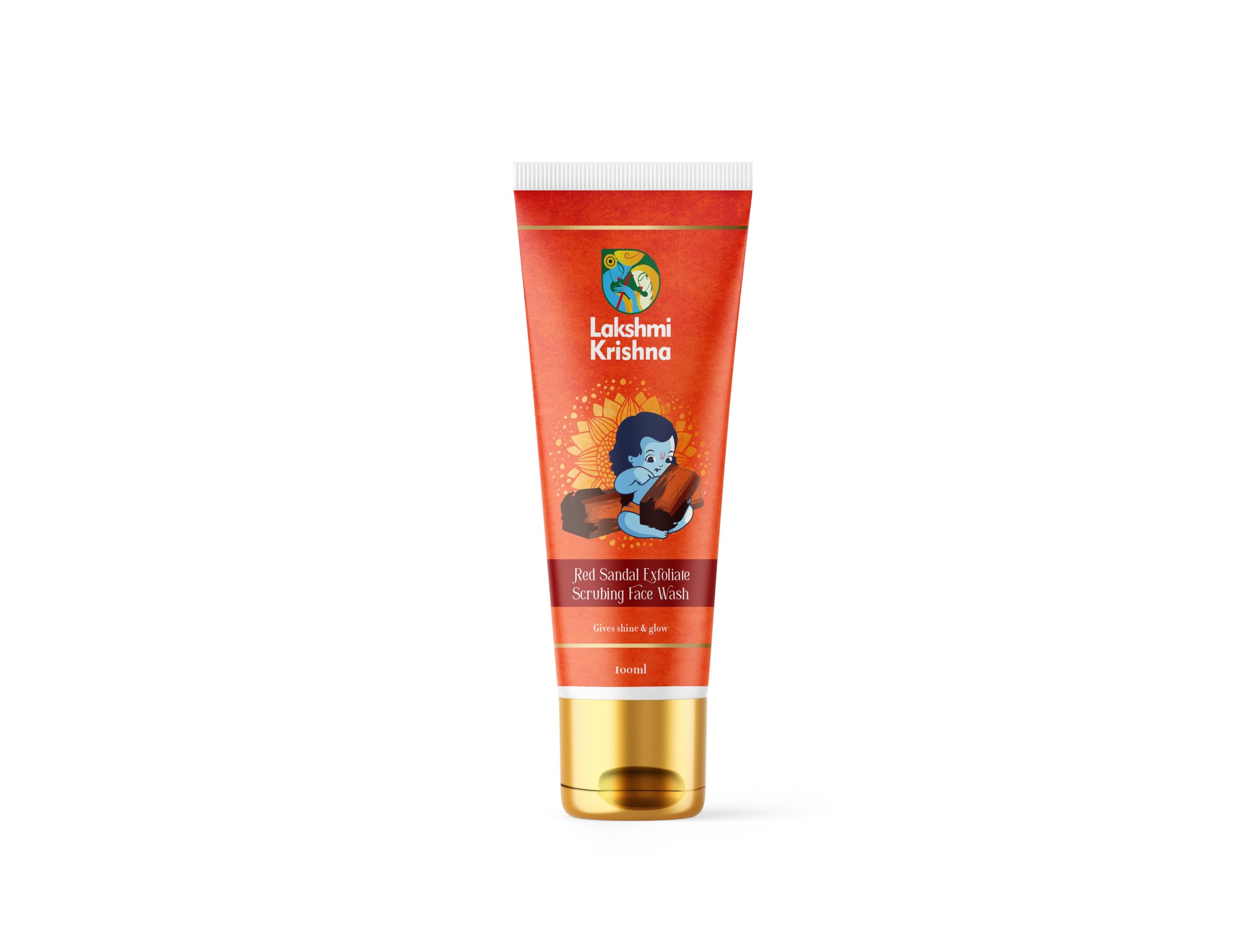 Lakshmi Krishna Red Sandalwood Exfoliating Face Wash - 100ml with Micronized Nano-Particles, Natural Red Sandalwood Extract, Hydroxyethyl Cellulose & Essential Oils (Rose, Grapefruit, Lavender) | Gentle Cleansing Scrub for All Skin Types | Perfect for Daily Skincare Routine & Acne-Prone Skin