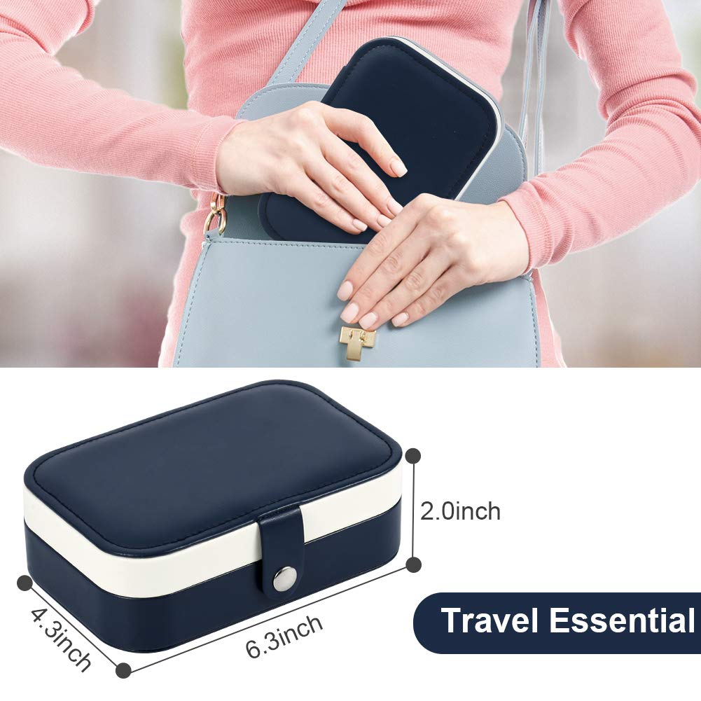 Premium Travel Jewelry Organizer Case - Jewelry Storage Box for Necklaces, Earrings, Rings & Bracelets (Dark Blue) - Perfect for Vacation, Business Trips & Daily Organization