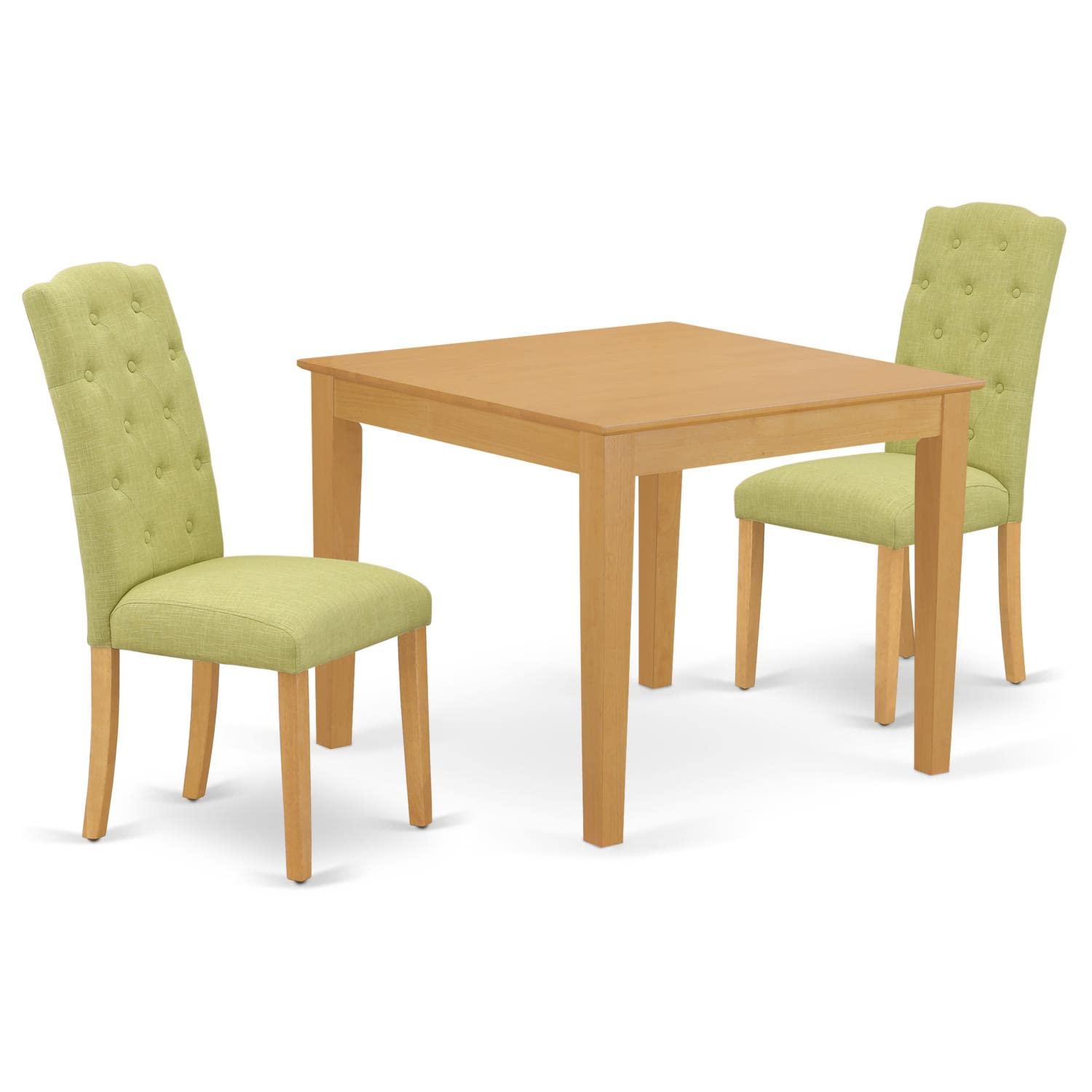 East West Furniture 3-Piece Oak Dining Table Set with 2 Limelight Linen Chairs - 36x36 Inch Square Kitchen Table for Small Spaces | Perfect for Breakfast Nooks, Apartments & Cozy Dining Areas