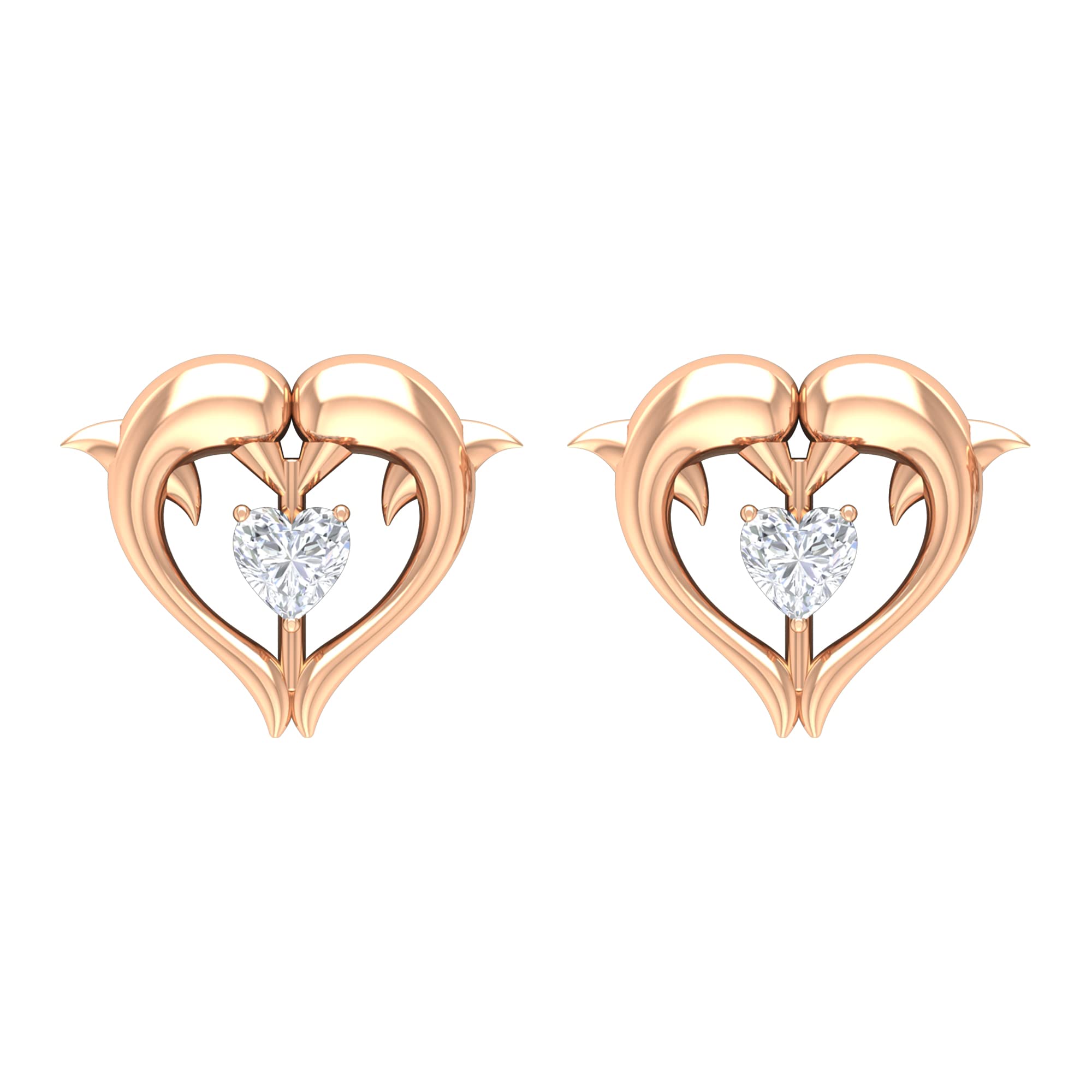 0.25 CT Certified Moissanite Dolphin Stud Earrings for Women - 14K Solid Gold Heart Shape Rosec Jewels | Perfect Gift for Anniversary, Birthday & Valentine's Day