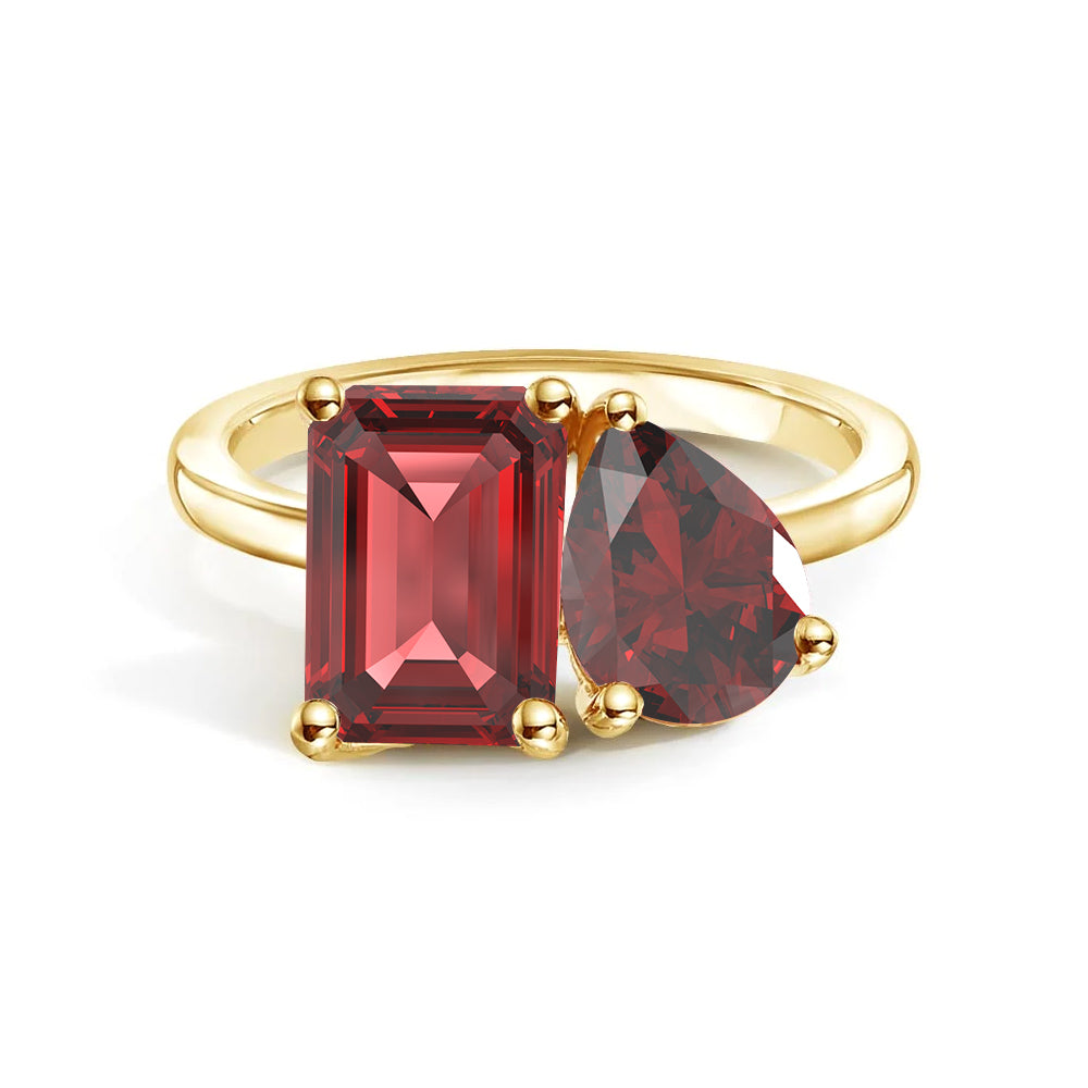 Personalized Toi et Moi Ruby Birthstone Ring for Women - Custom Anniversary, Engagement & Wedding Jewelry Gift - Perfect for Romantic Occasions & Special Celebrations