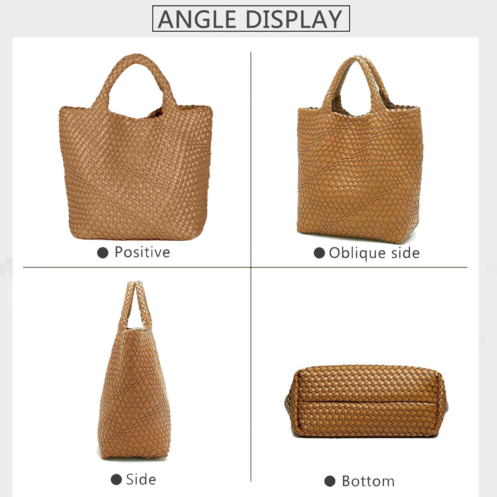 JINMANXUE Women's Fashion Woven Tote Bag - Large Capacity Shopper Handbag for Travel, Work & Daily Use - Stylish Shoulder Purse for Women
