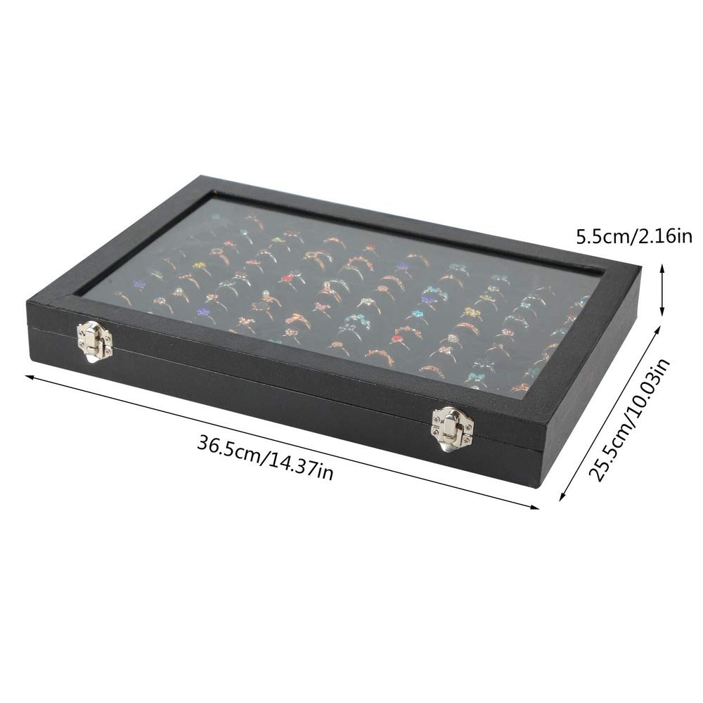 Premium Ring Display Case with Clear Lid - 100 Slot Jewelry Organizer Box for Rings, Studs & Earrings - Perfect for Store Showcase, Home Decor & Gift Packaging (Black)
