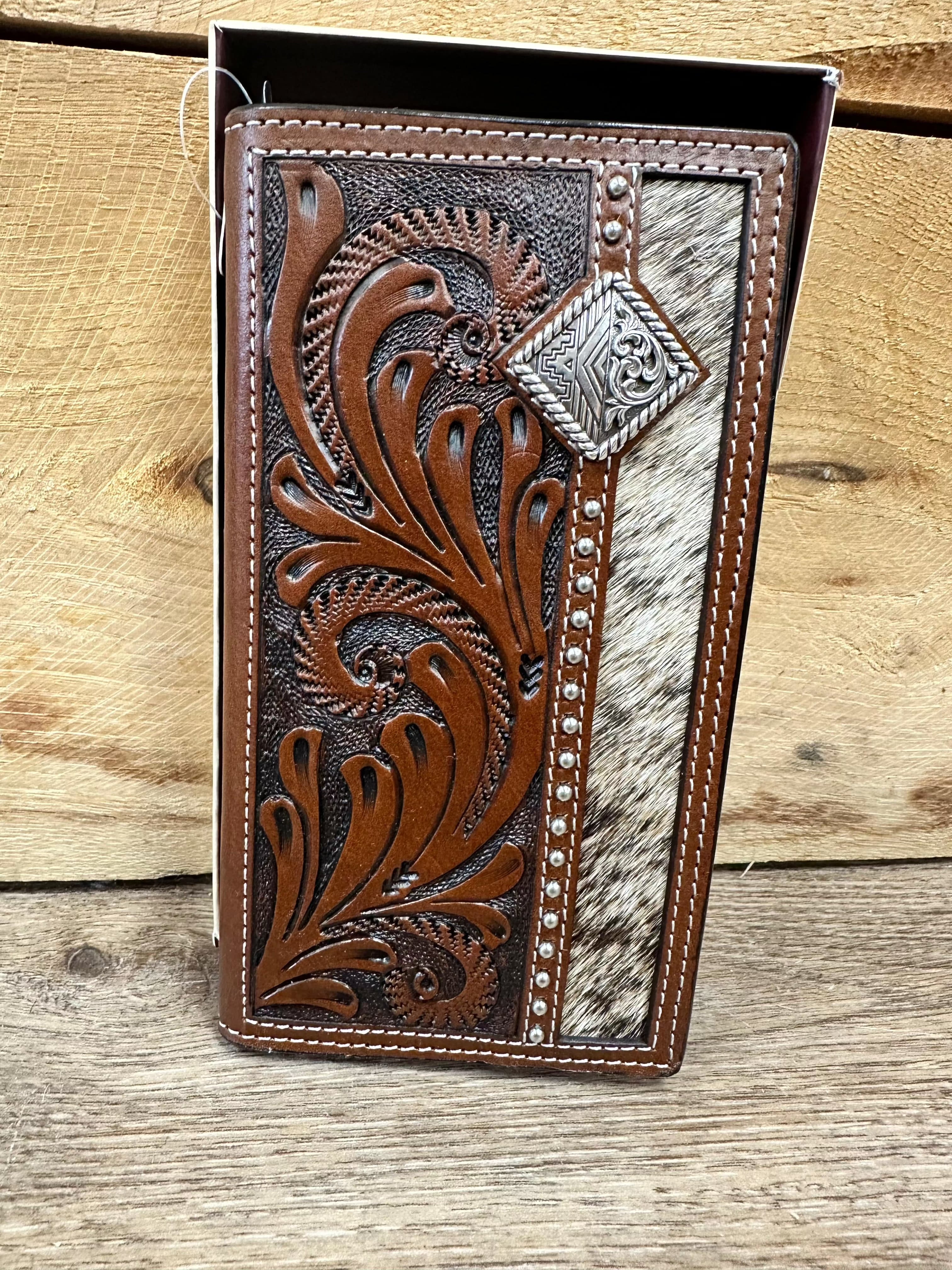 3D Men's Calf Leather Floral Rodeo Bifold Wallet - Western Style Gift for Cowboy, Rancher & Country Music Fans